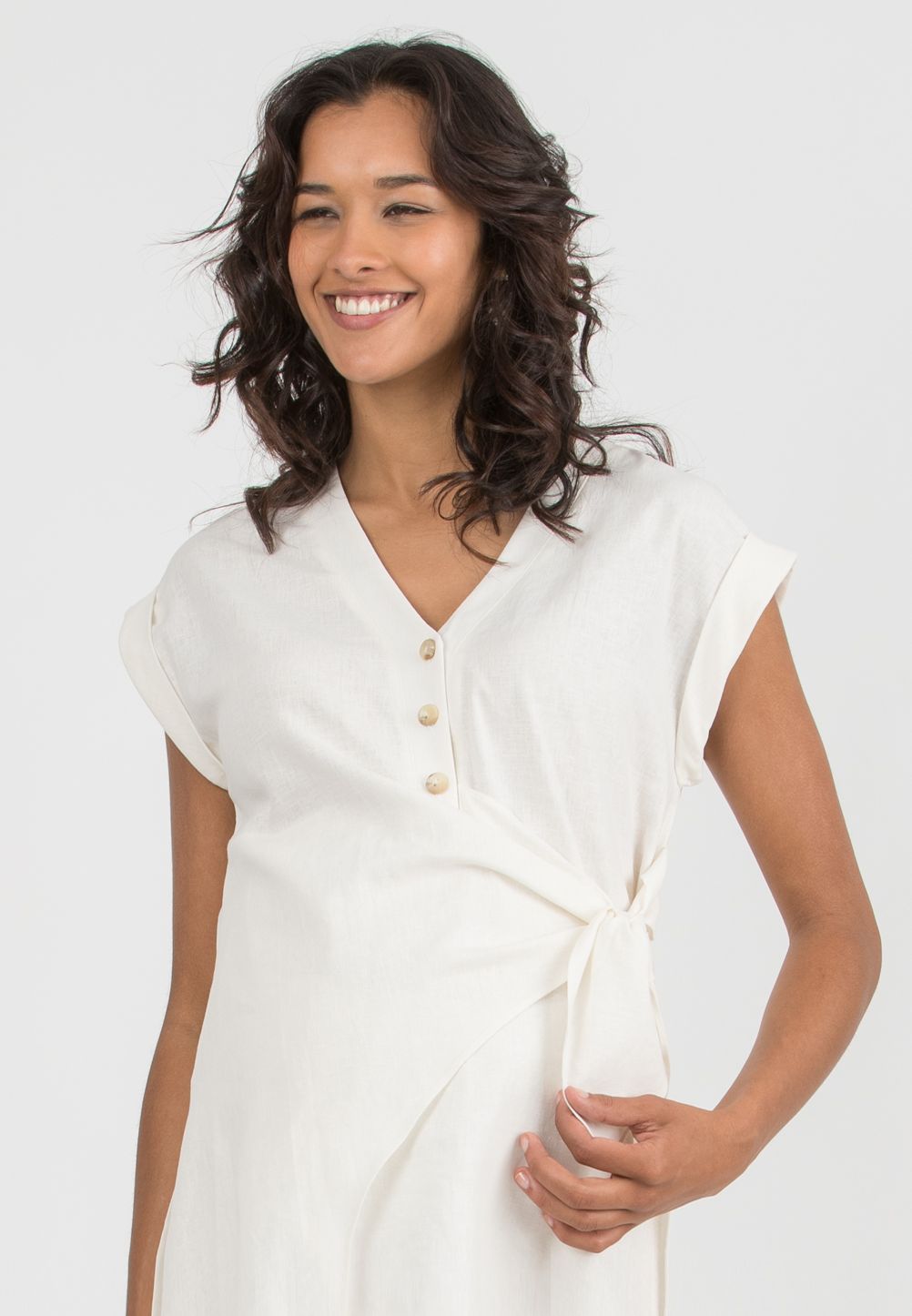 ELENA – Maternity & Nursing Tunic in Linen (Bianco  Ottico)