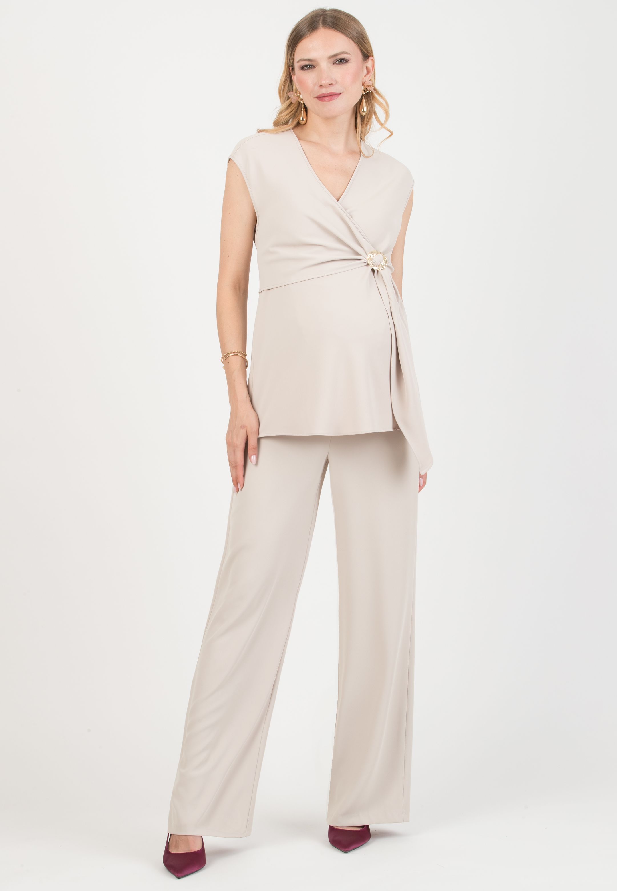 KIMBERLY – Maternity Palazzo Trousers in Cady (Gesso)