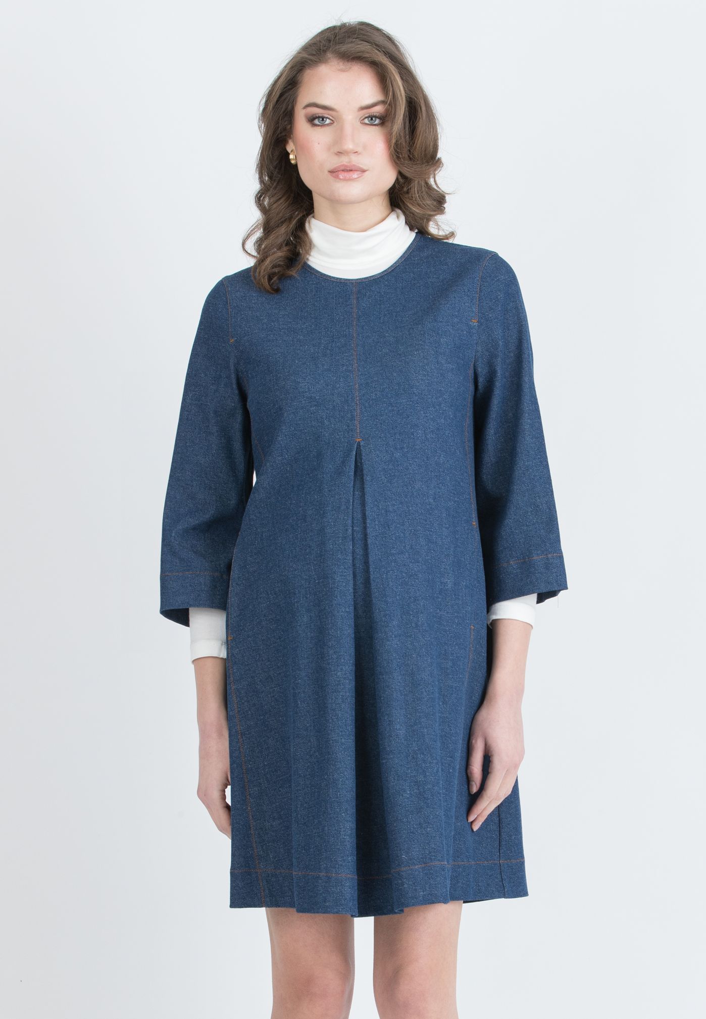 HAILEY – Maternity Dress in Stretch Cotton Denim (Blu Scuro)