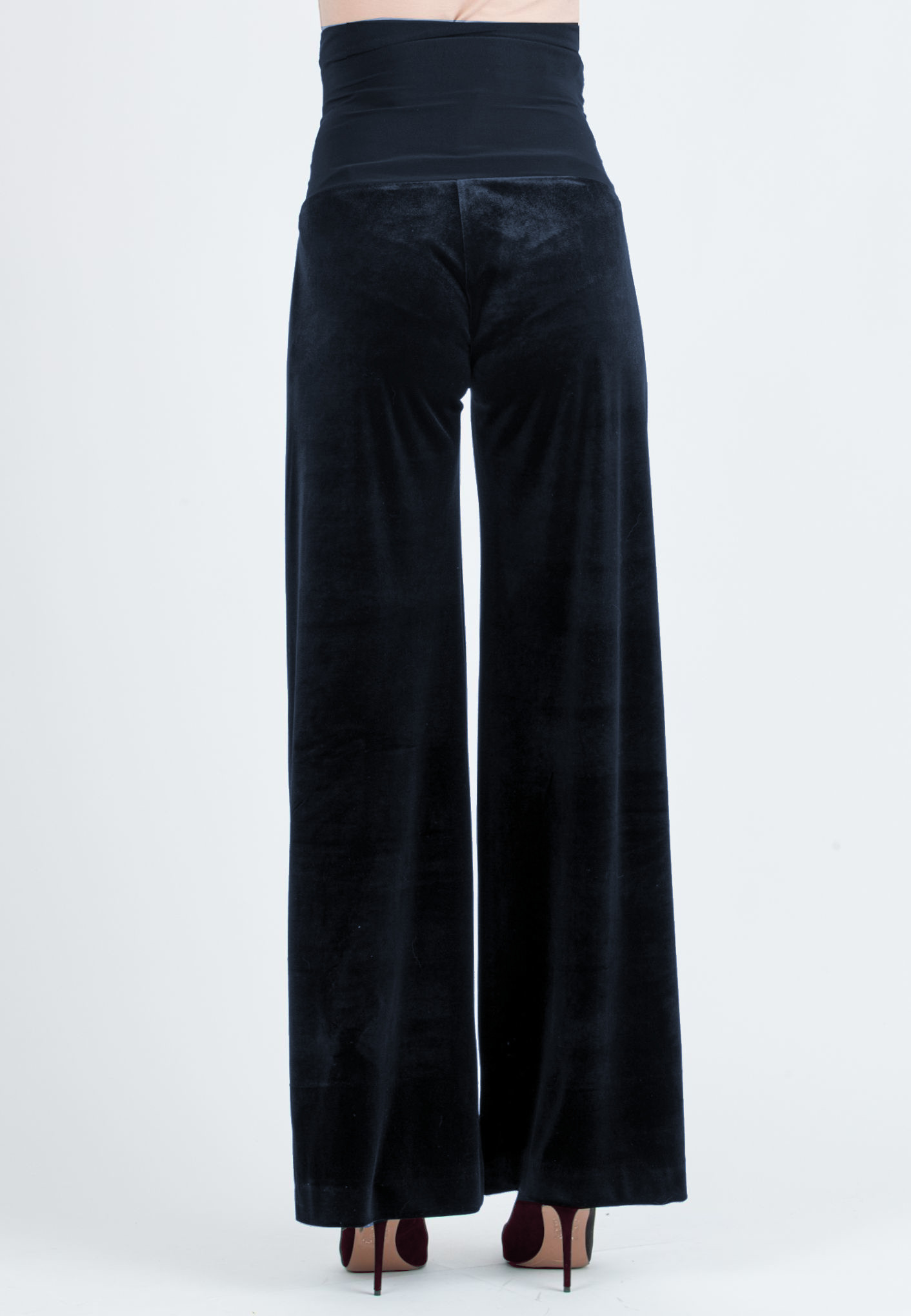 WINONA L – Maternity Palazzo Trousers in Smooth Velvet (Blu)