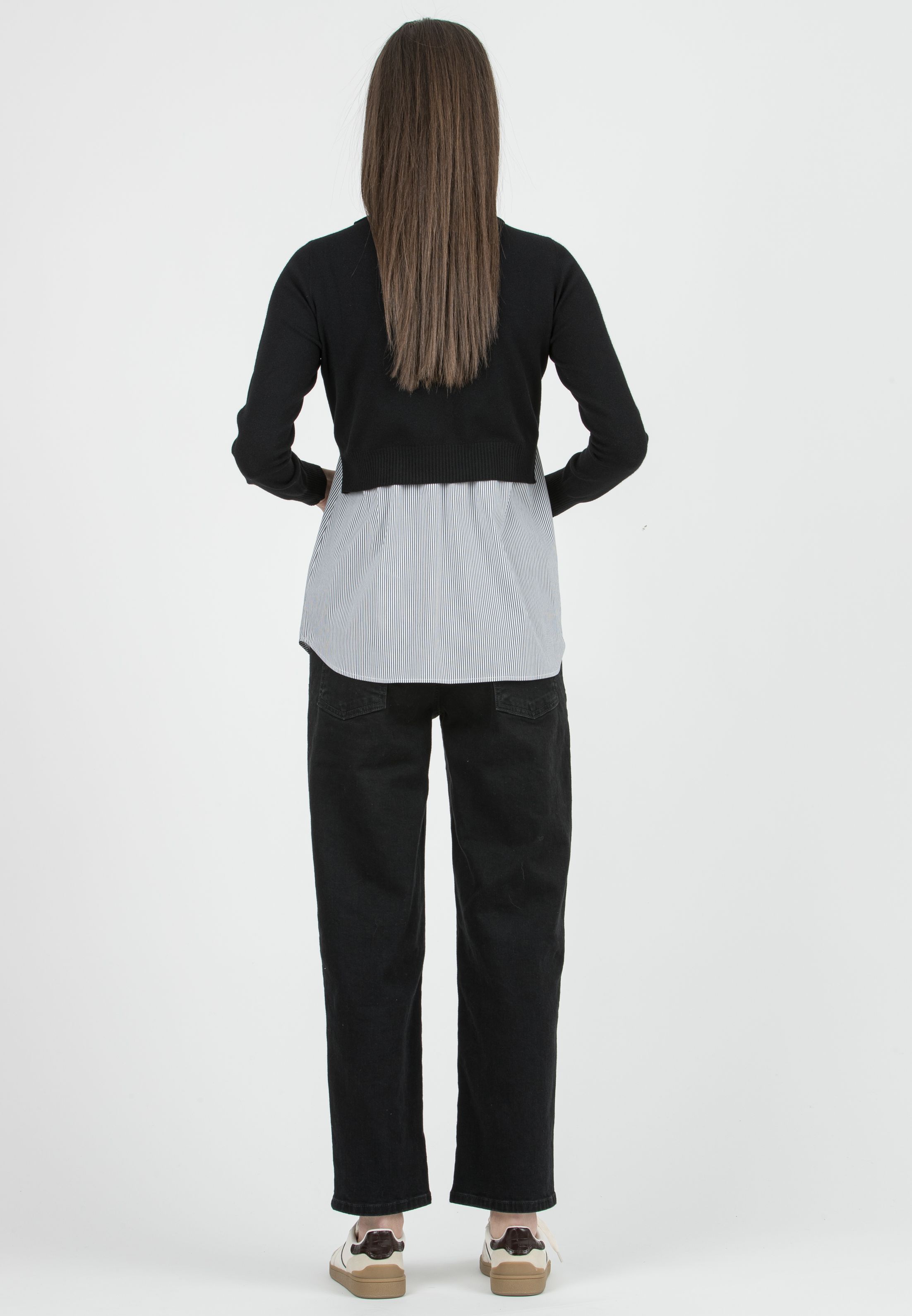 ANGELA R - Maternity & Nursing Sweater with Matching Striped Top (Nero)