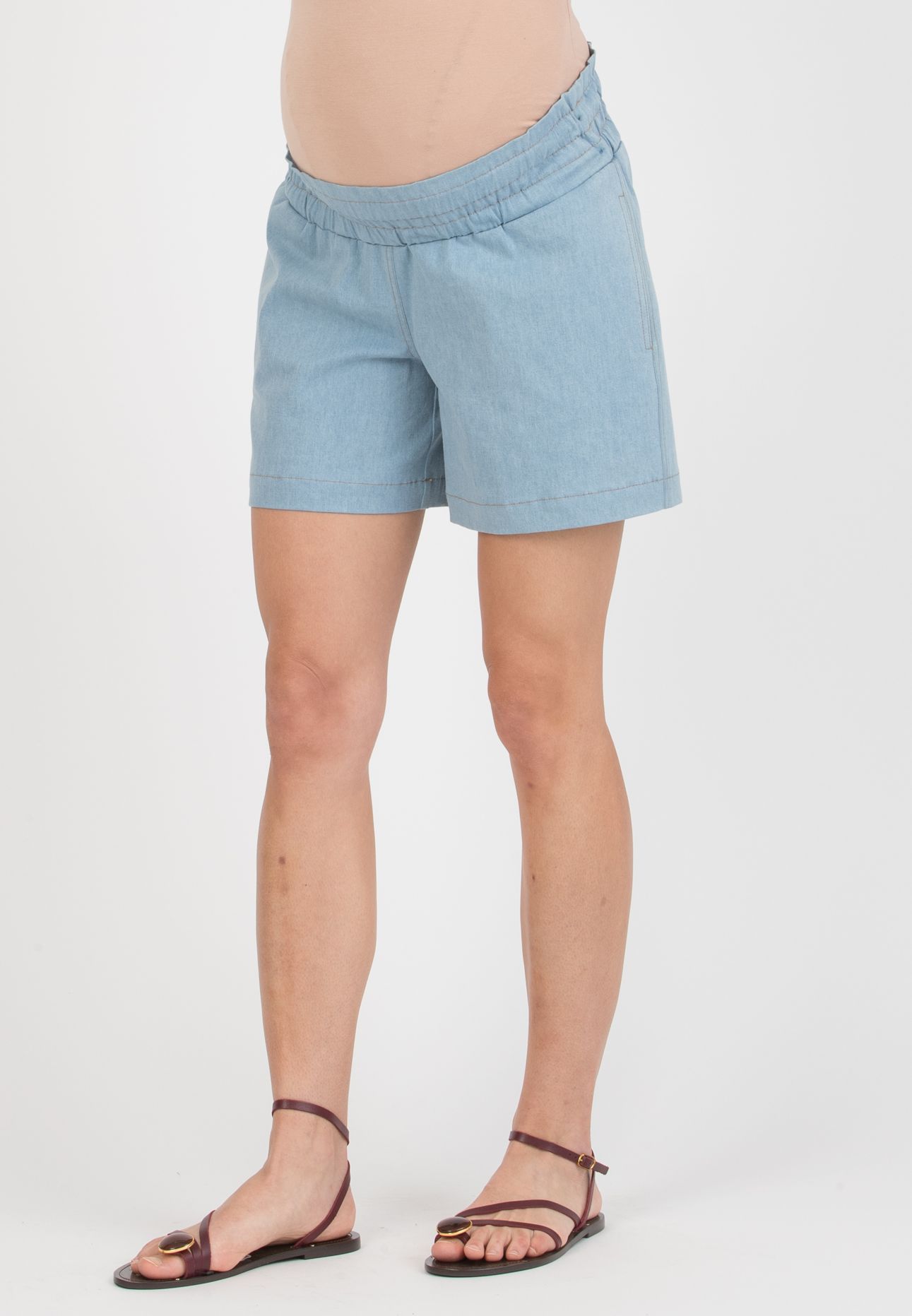SIBILLA – Maternity Denim Shorts with Elastic Waist (Azzurro)