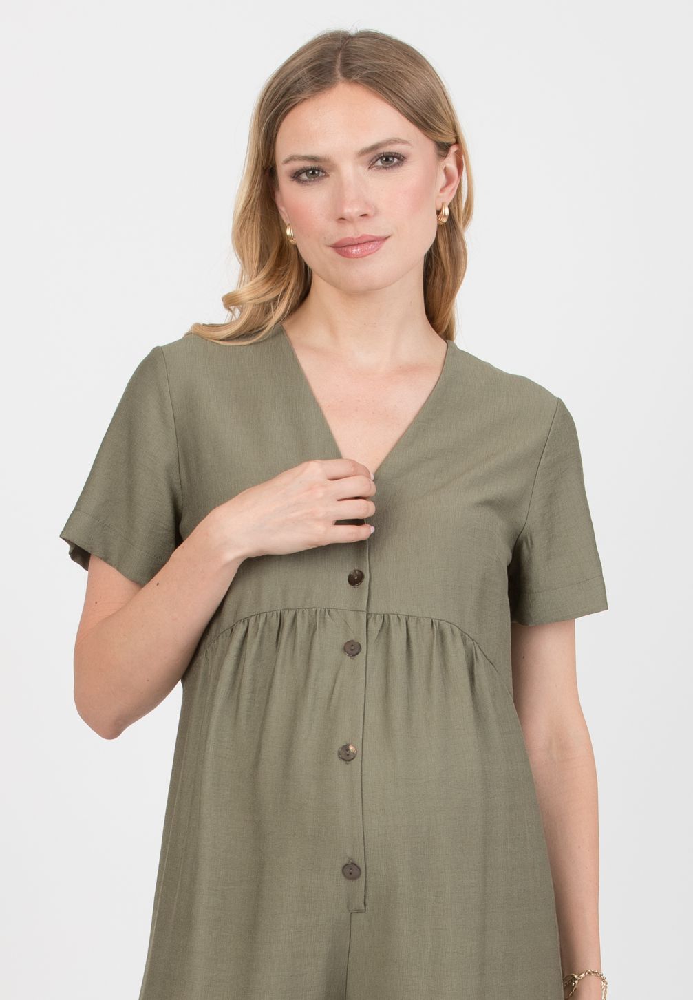 VIVIENNE - Maternity & Nursing Viscose Jumpsuit with Front Buttons (Verde Militare)