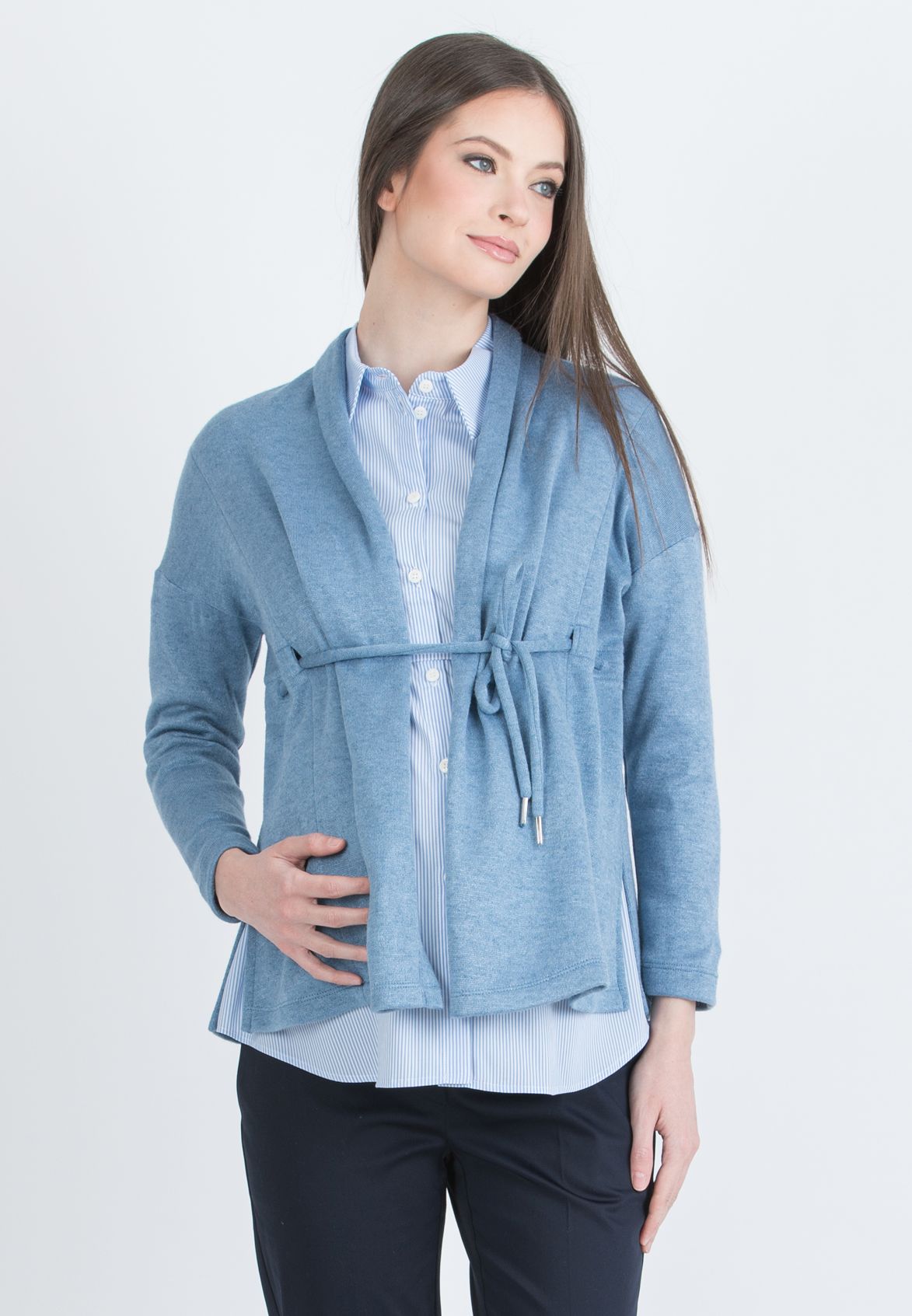 ALMA – Maternity Knit Cardigan with Tie (Denim)