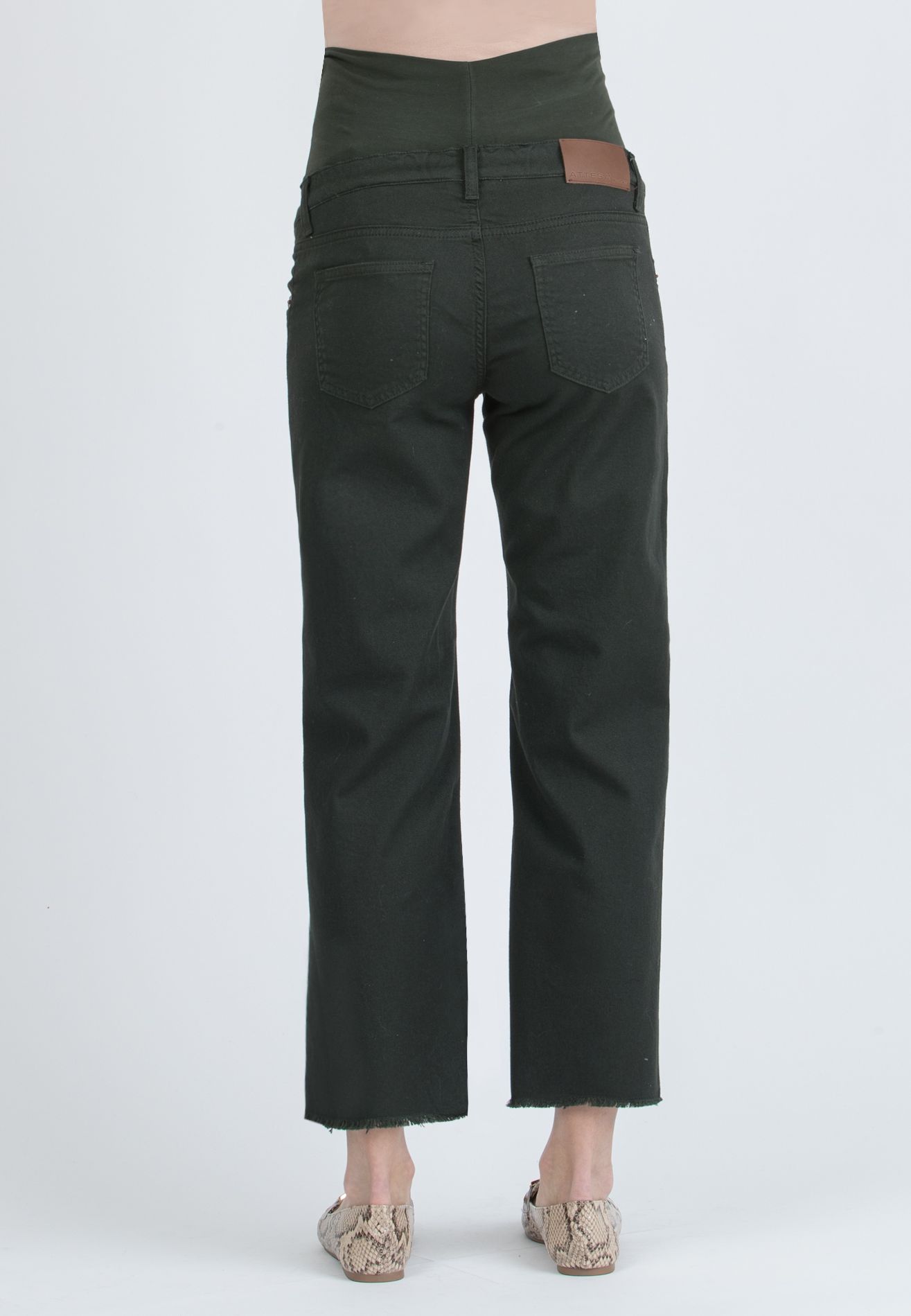 GIADA - Colorful Maternity Straight Jeans with Fringed Hem (Verde)