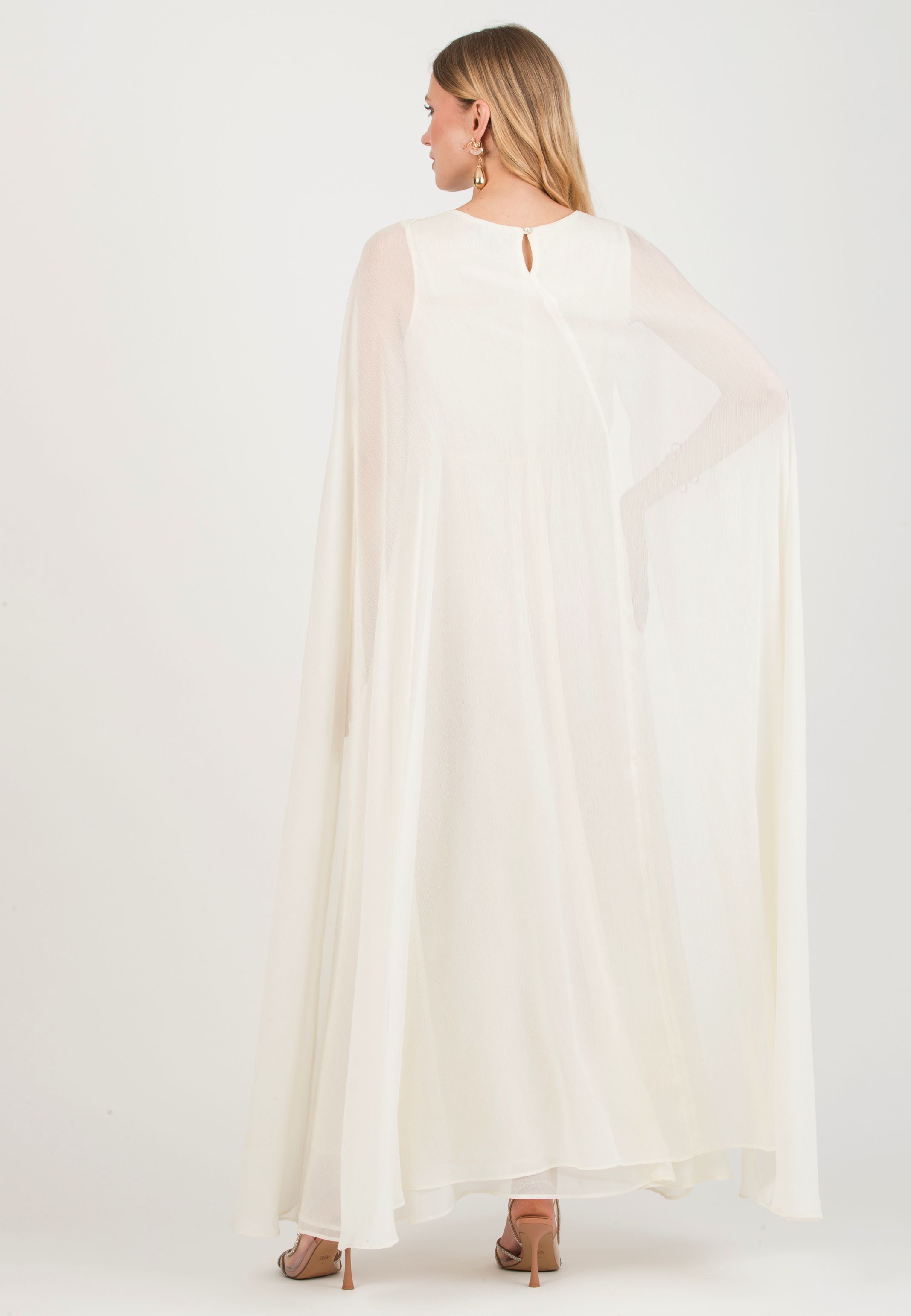 PHOEBE – Long Maternity Dress with Cape (Ivory, XXS)