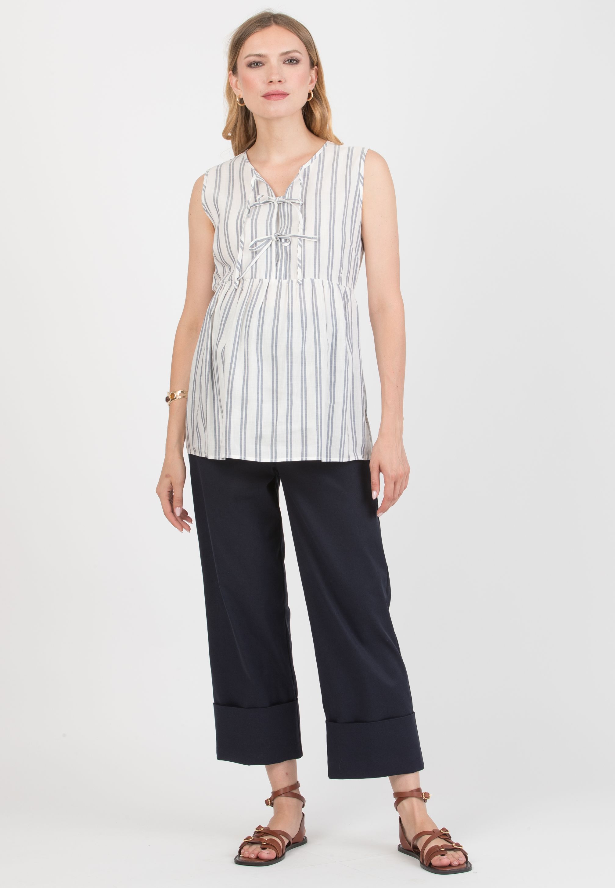 ADA - Maternity & Nursing Linen Top (Blu)