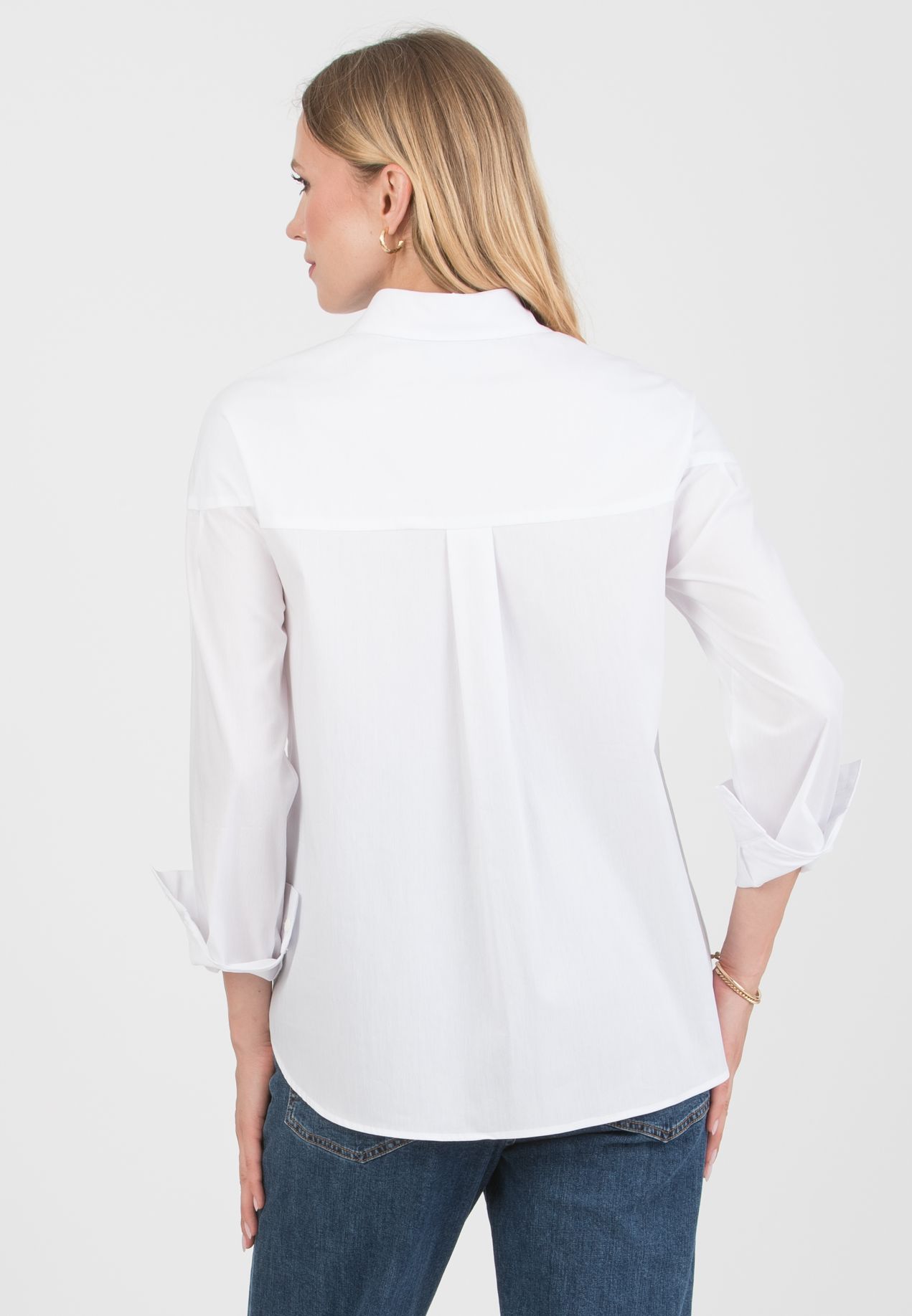 CAROLINA – Stretch Cotton Maternity & Nursing Shirt with Yoke and Cuffs (Bianco  Ottico)