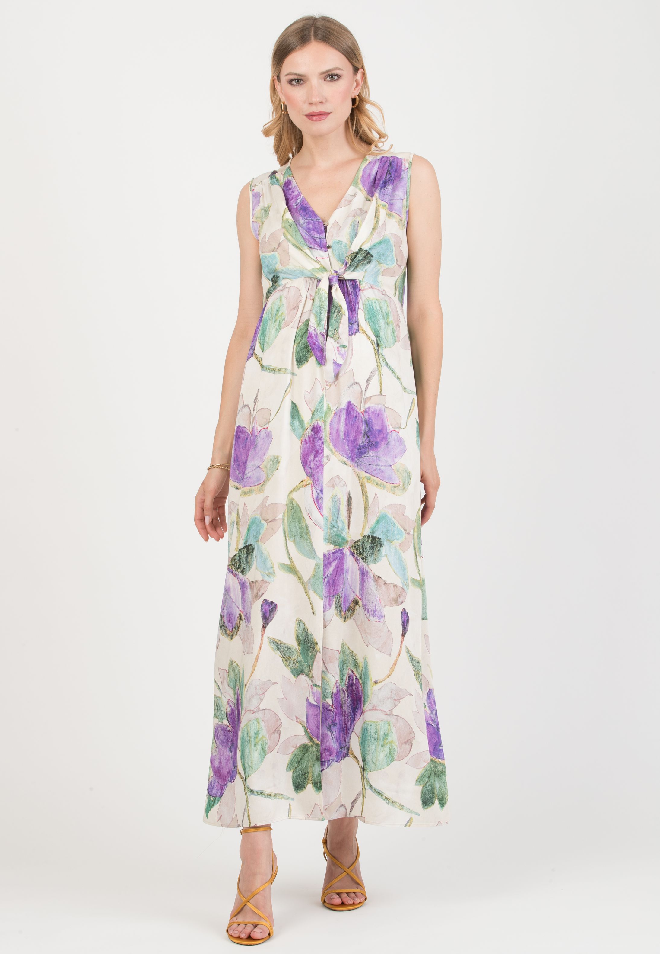 BELEN MAXI - Maternity & Nursing Dress in Viscose Satin (Naturale)