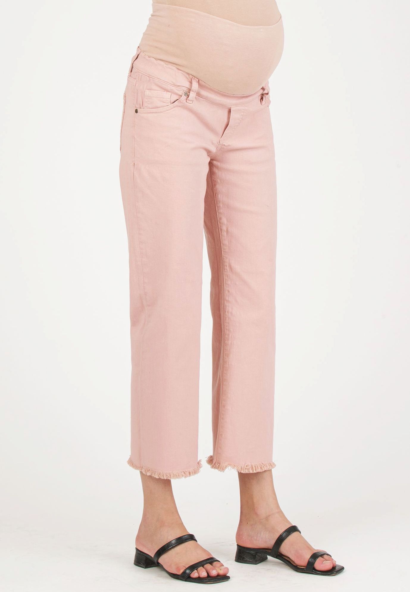 GIADA - Colorful Maternity Straight Jeans with Fringed Hem (Rosa)