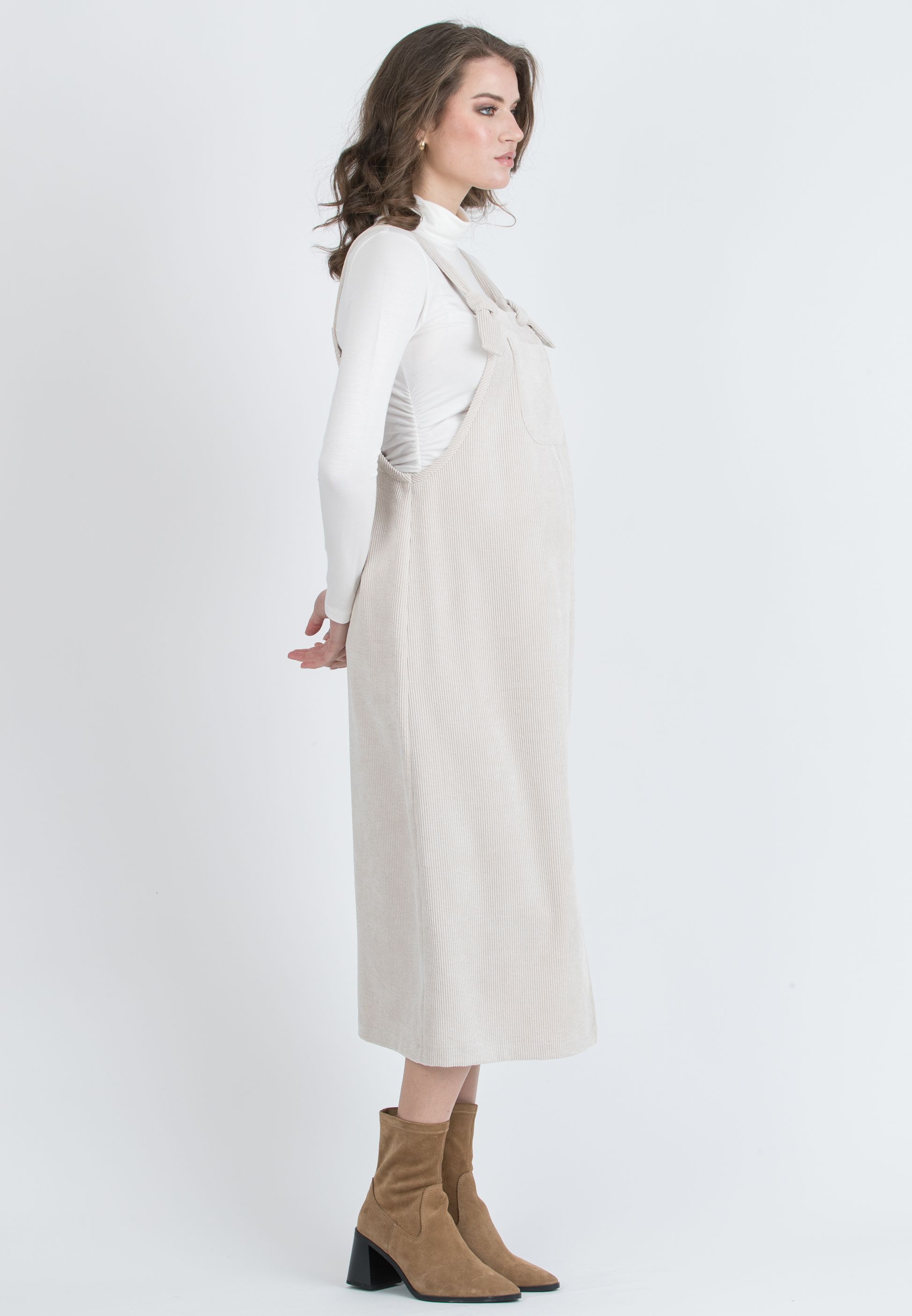 PAMELA – Maternity Corduroy Pinafore (Naturale)