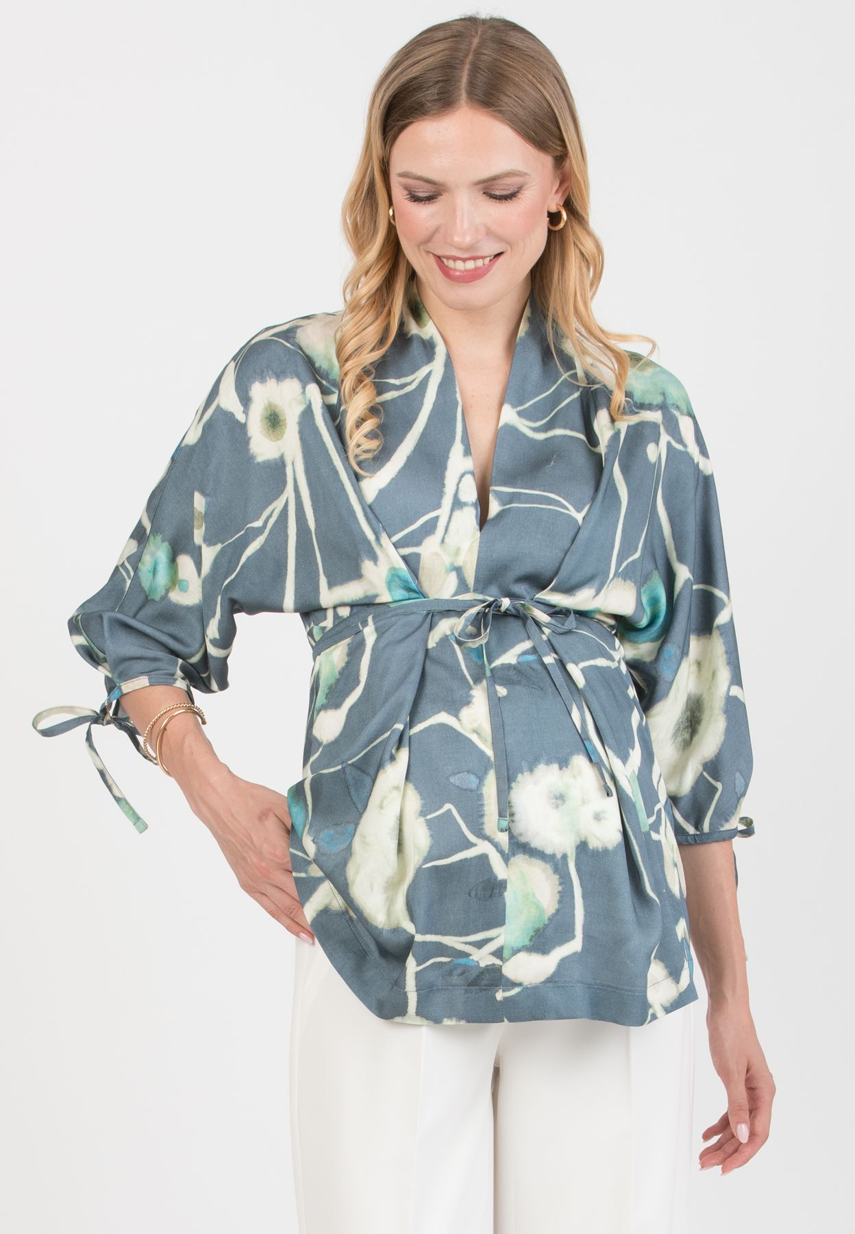 VIOLA M – Maternity Kimono Blouse in Viscose with Tie Details (Denim)