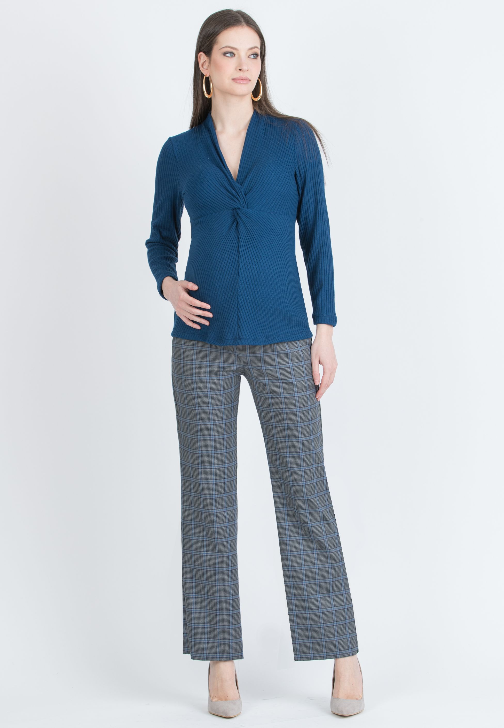 ALEX – Maternity Trousers in Patterned Fabric (Azzurro Polvere)