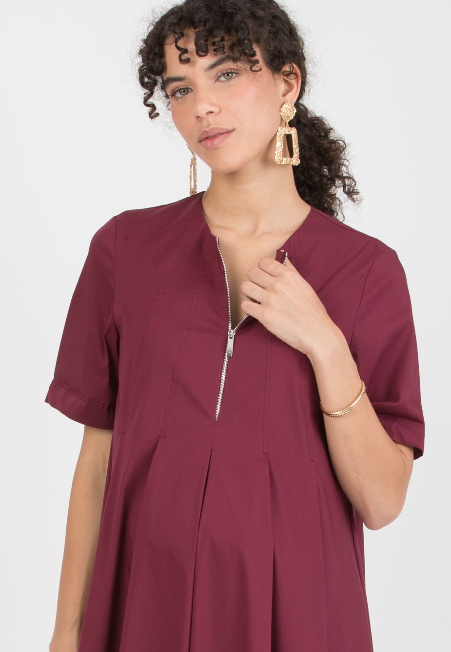 JULIET - Maternity & Nursing Dress in Stretch Cotton (Bordeaux)