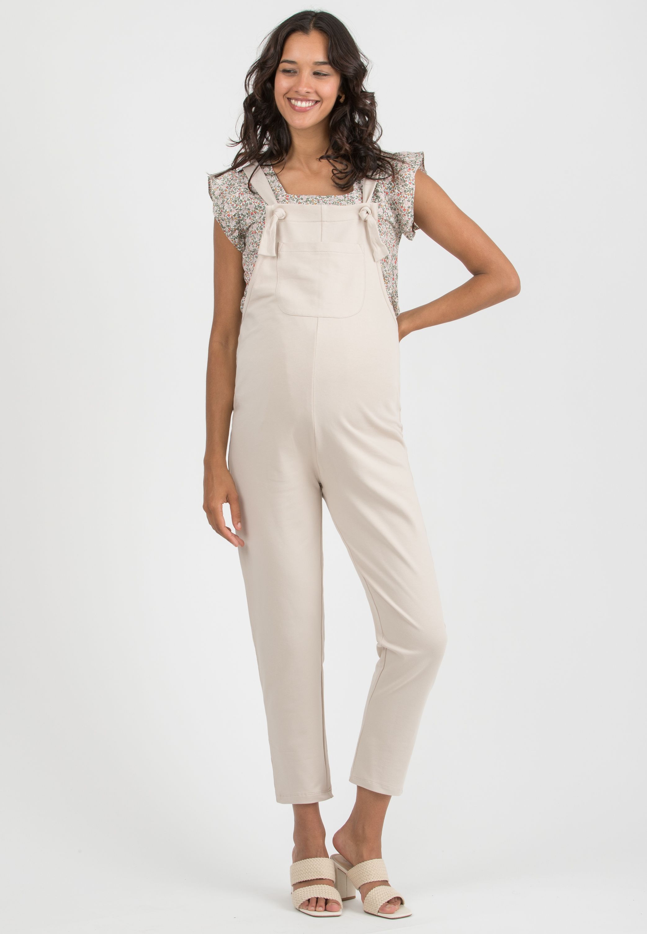 ESTER - Maternity Dungaree in Cotton Sweatshirt (Beige)