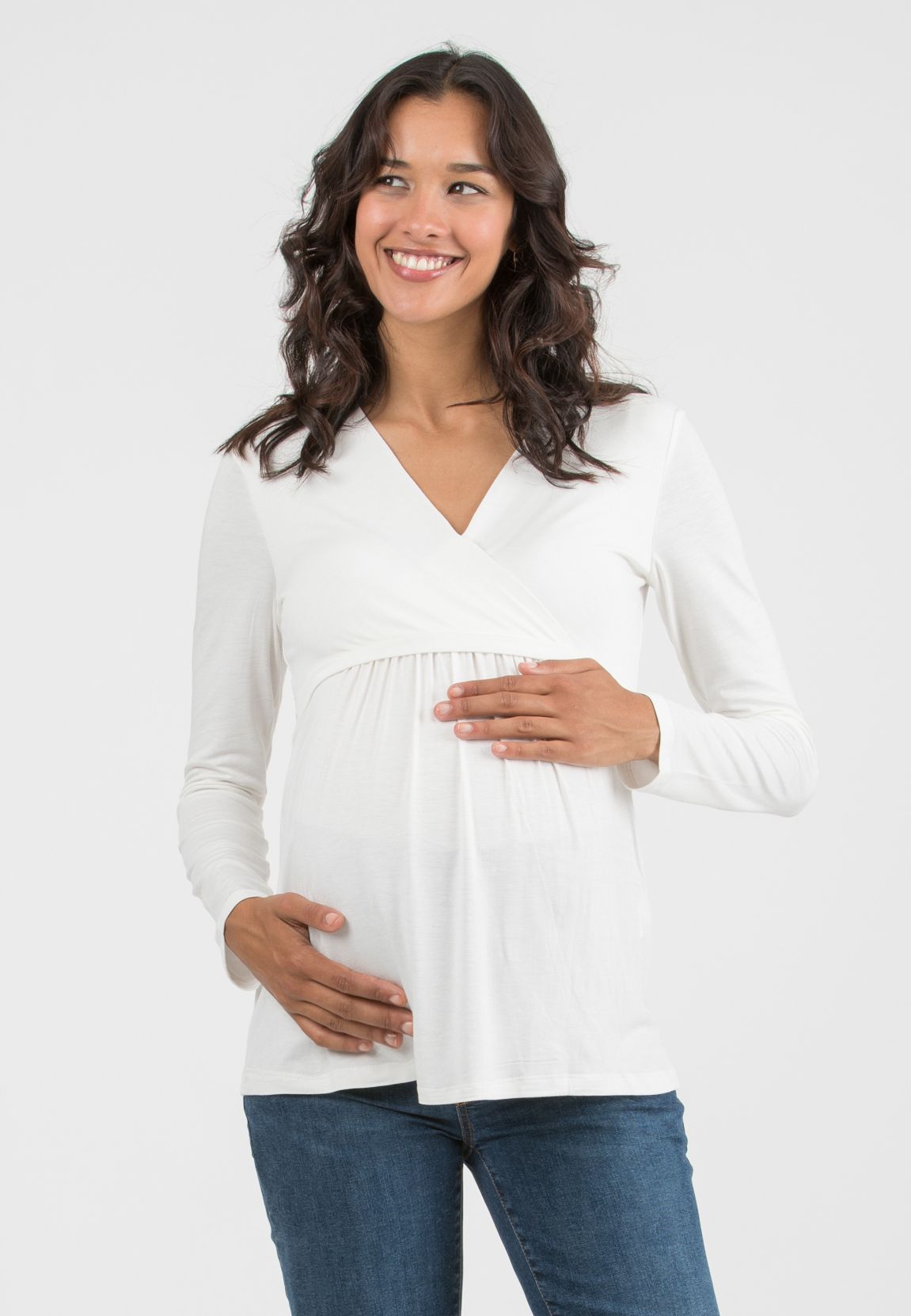 MARGHERITA M/L - Maternity and Nursing Crossover T-shirt with Strings (Avorio)