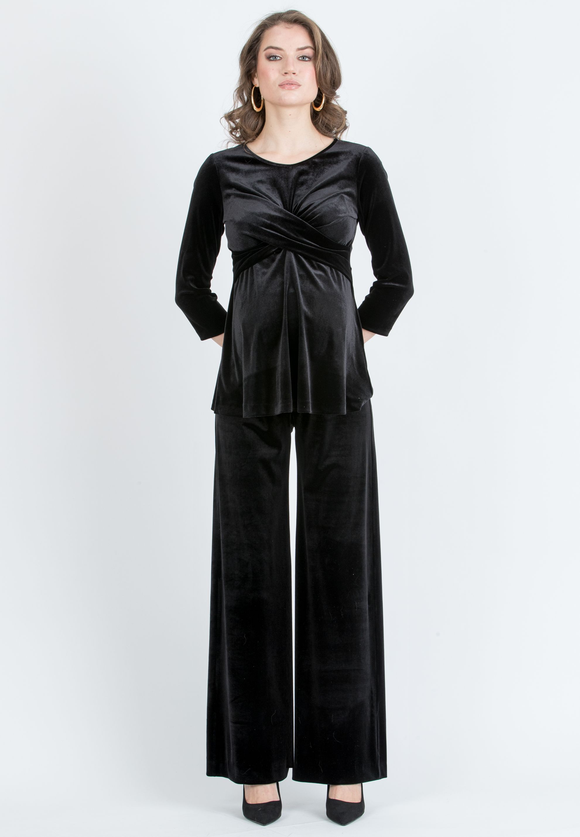 CAROLINA M – Maternity Velvet Top with Front Knot (Nero)