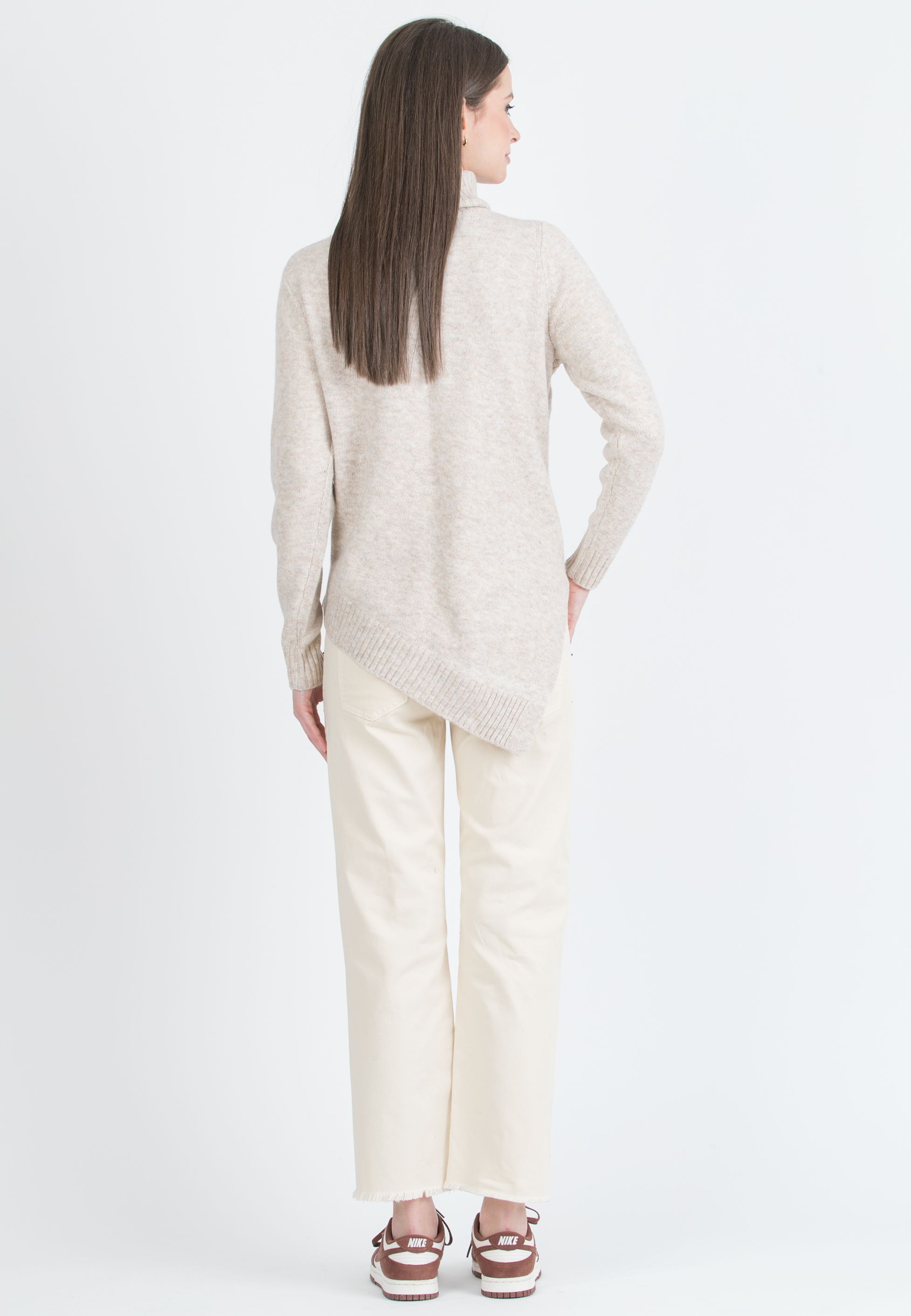 ANDREA - Asymmetric Maternity Jumper with Turtleneck and Cable Knit Detail (Naturale)