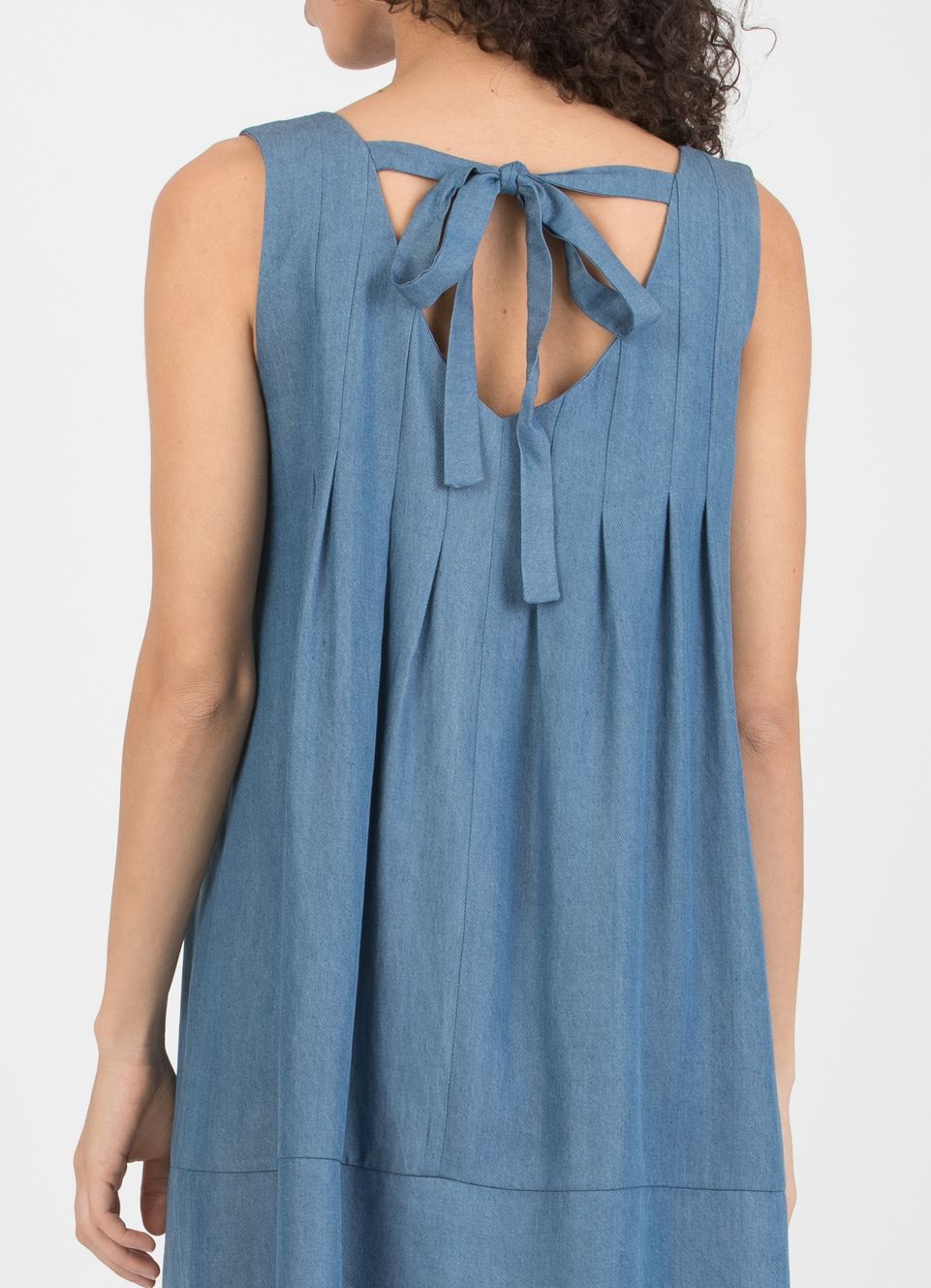 TAMARA – Babydoll-Style Lyocell Jeans Maternity Dress with Boat Neckline and Bow (Denim)