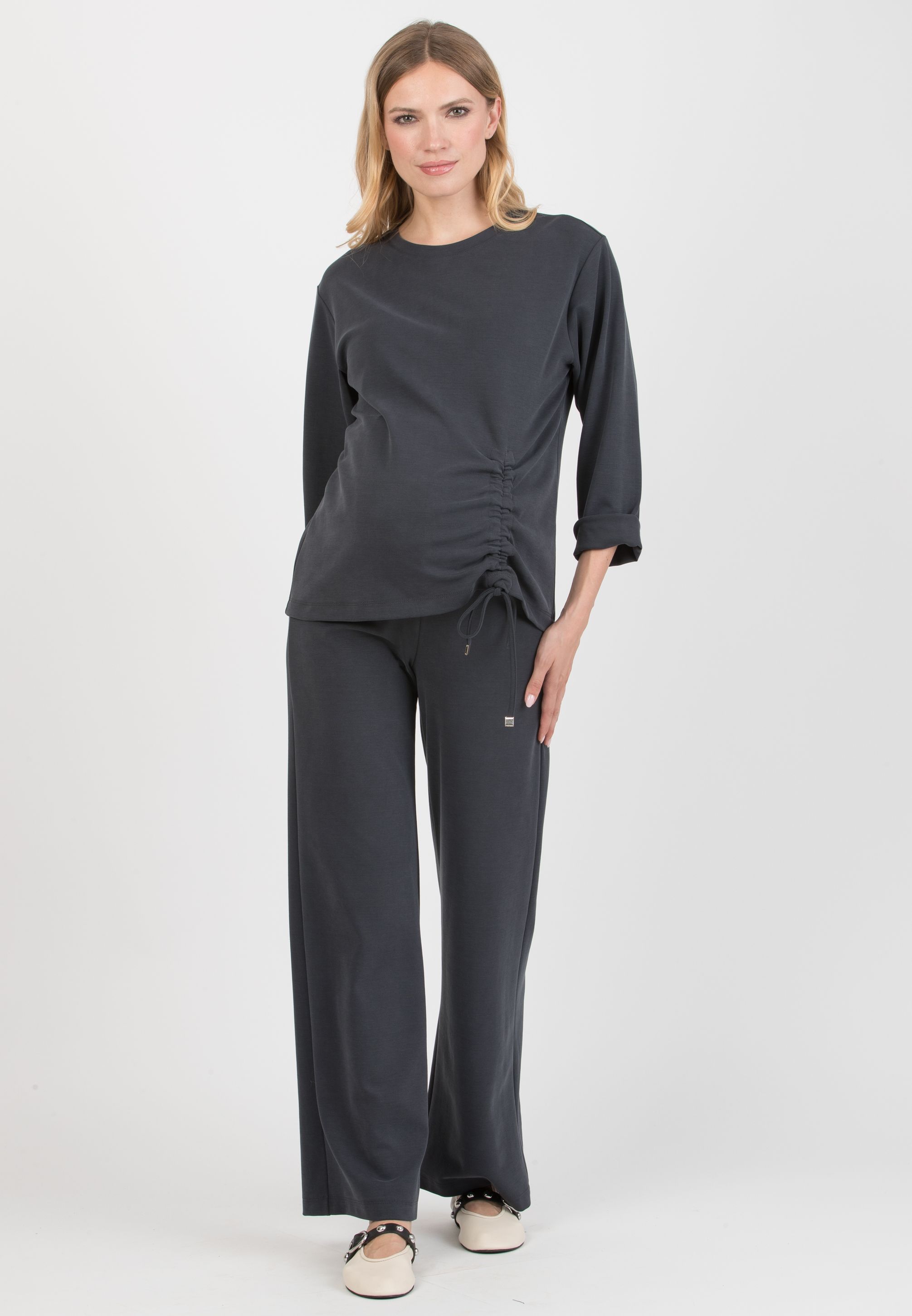 KIMBERLY M – Straight Maternity Trousers in Modal Ponte Fabric (Blu)