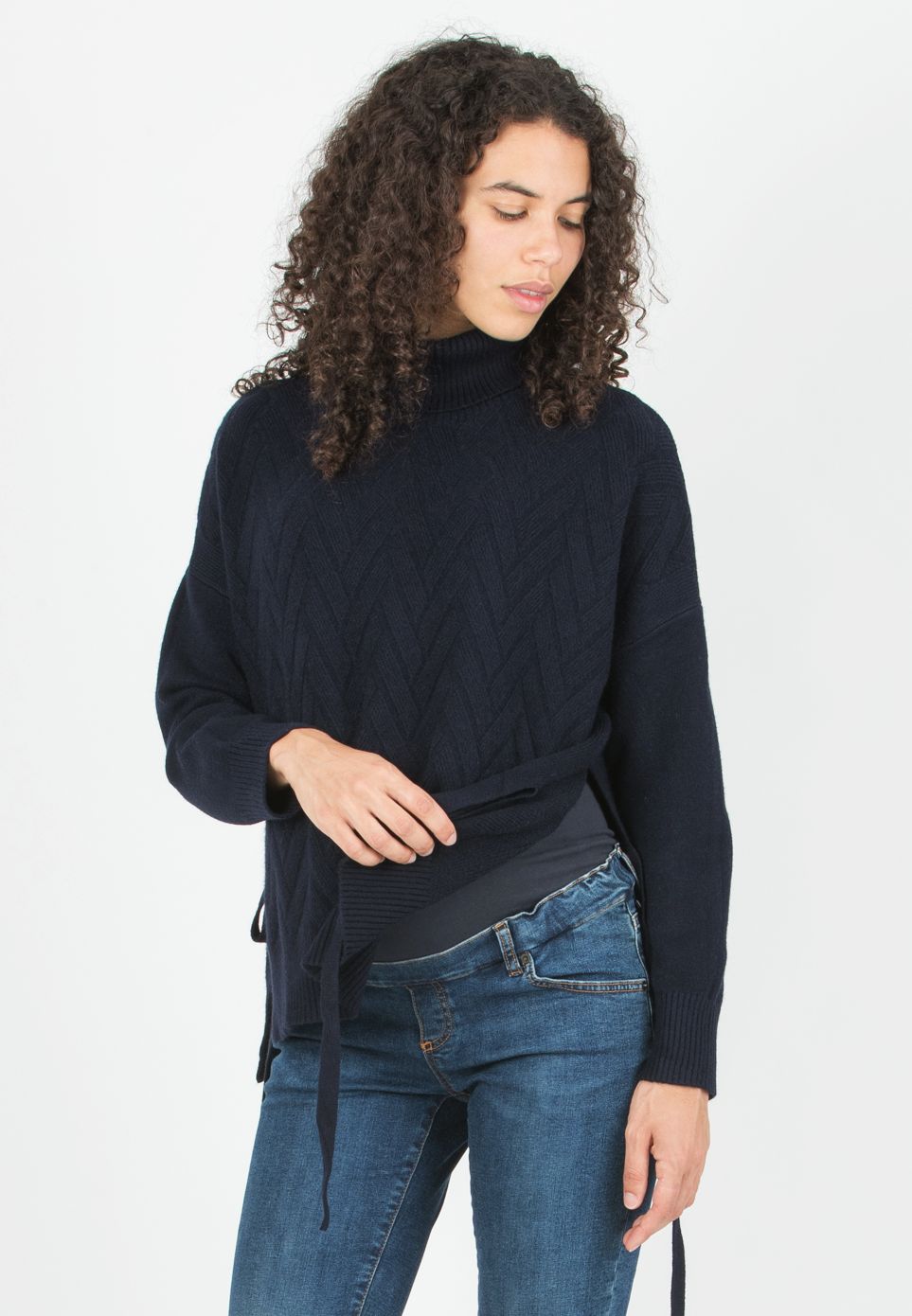 ALLISON -  Maternity & Nursing Wool Blend Sweater with Side Openings (Blu)