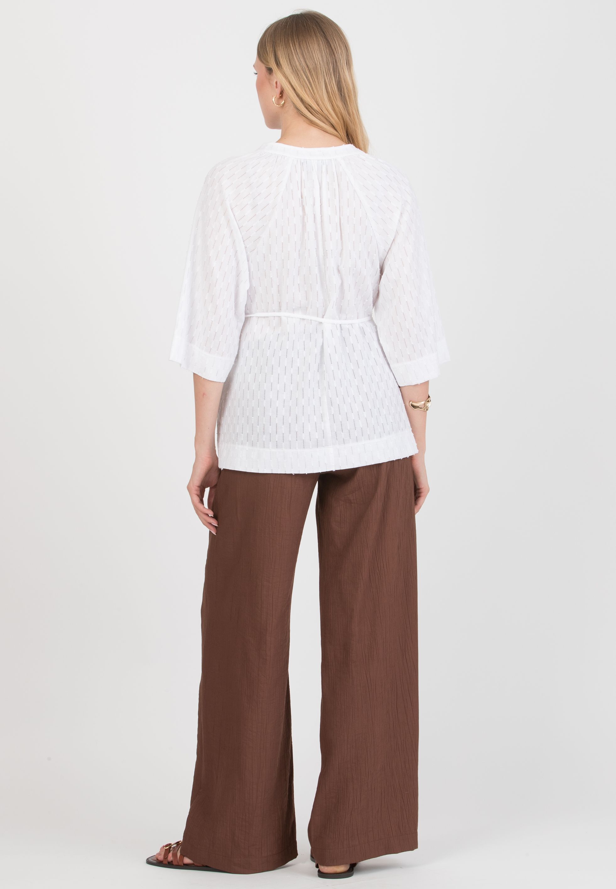 AVA - Maternity Sangallo Blouse with Adjustable Tie (Bianco  Ottico)