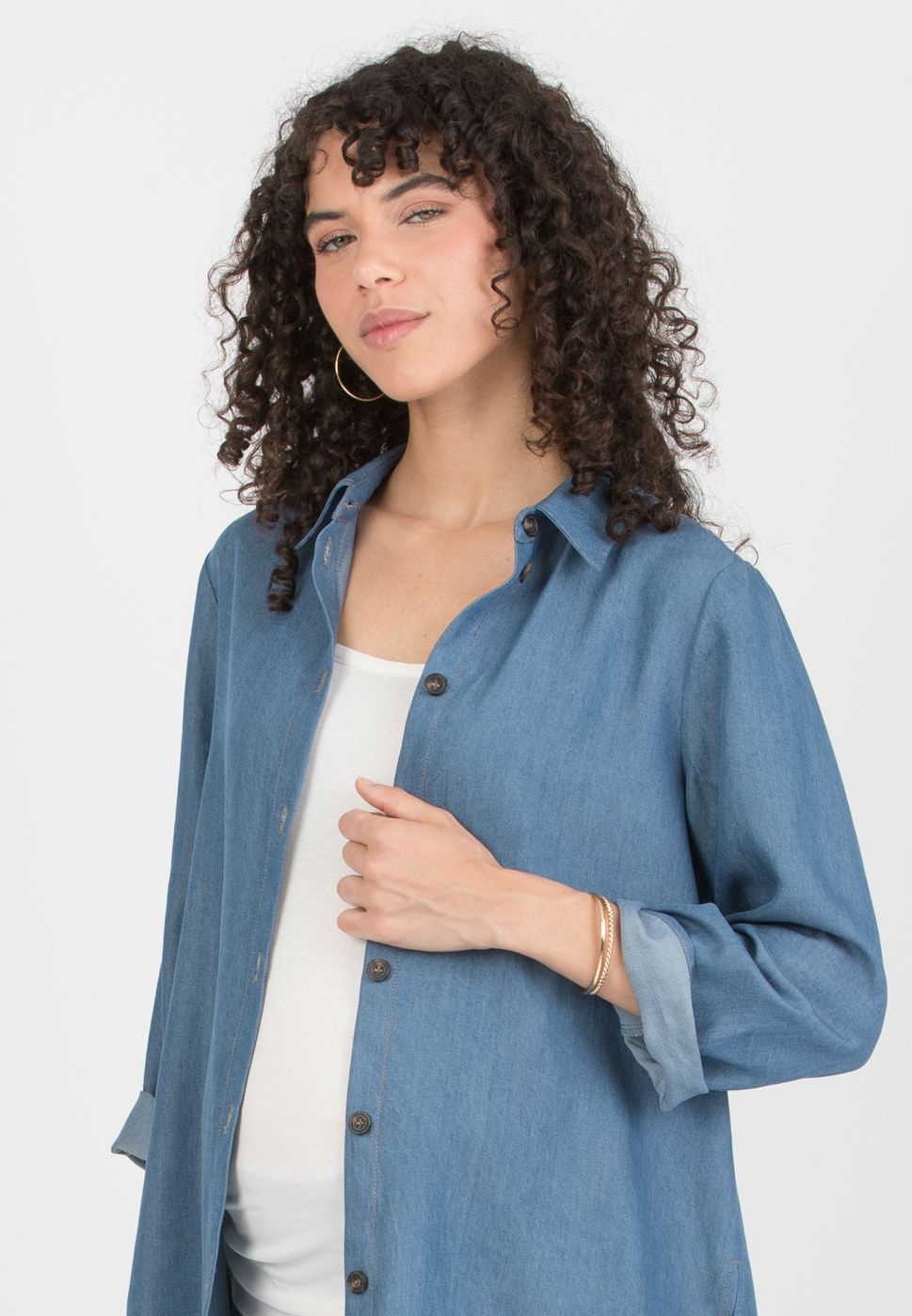 DEBORAH - Maternity & Nursing  Lyocell  Shirt with Denim Effect (Denim)