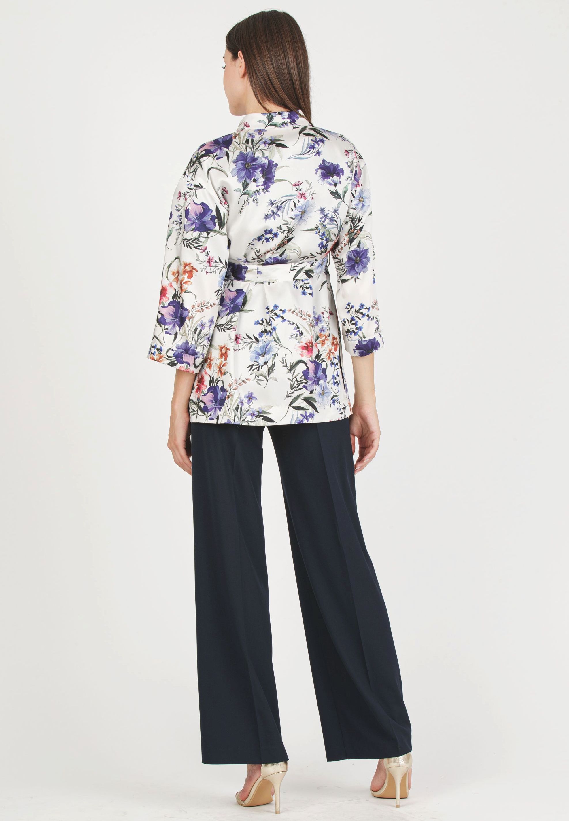 DALIA F - Maternity Kimono in Printed Satin (Avorio)