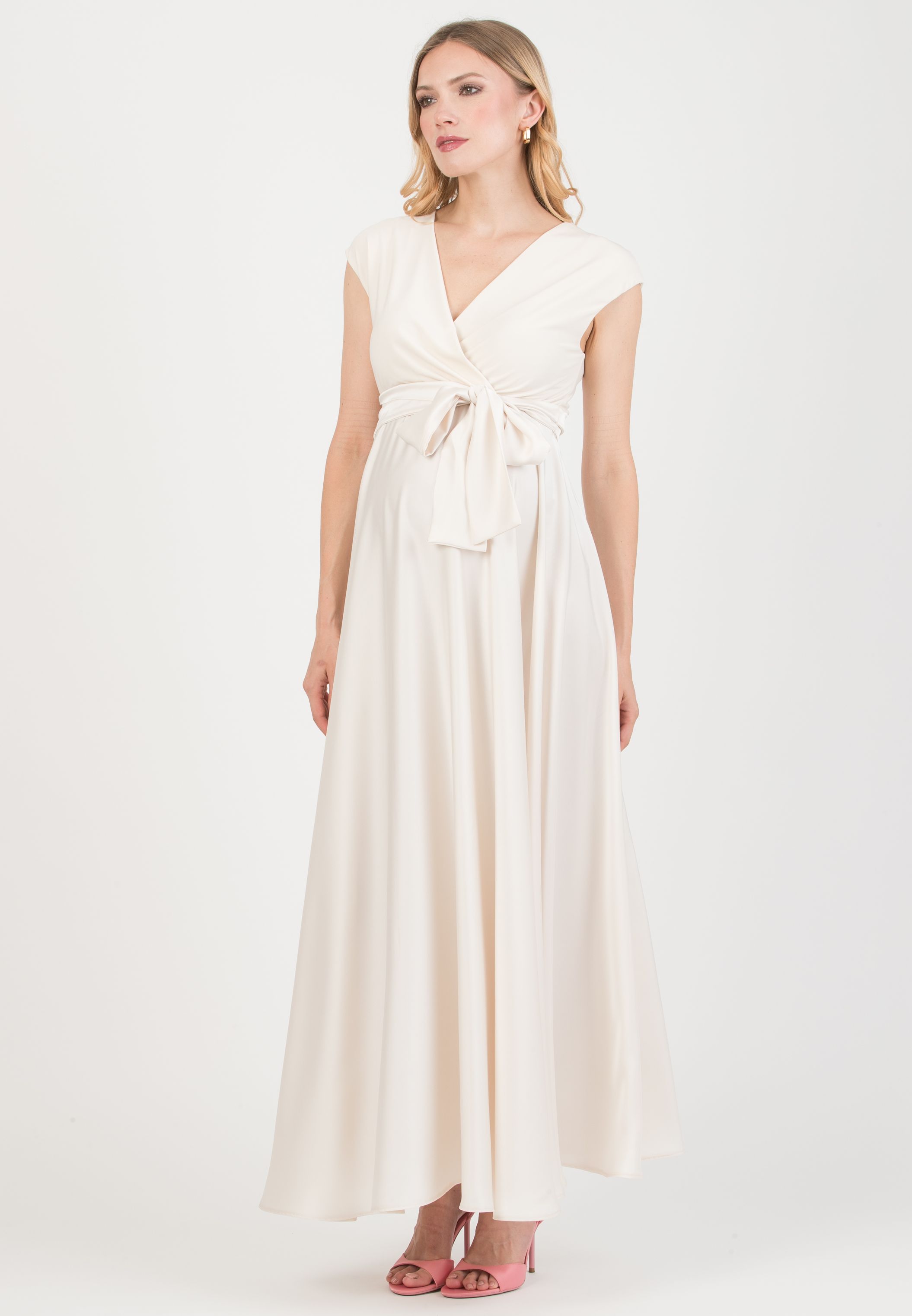 LUCREZIA - Maternity & Nursing Maxi Dress with Satin Skirt (Naturale)