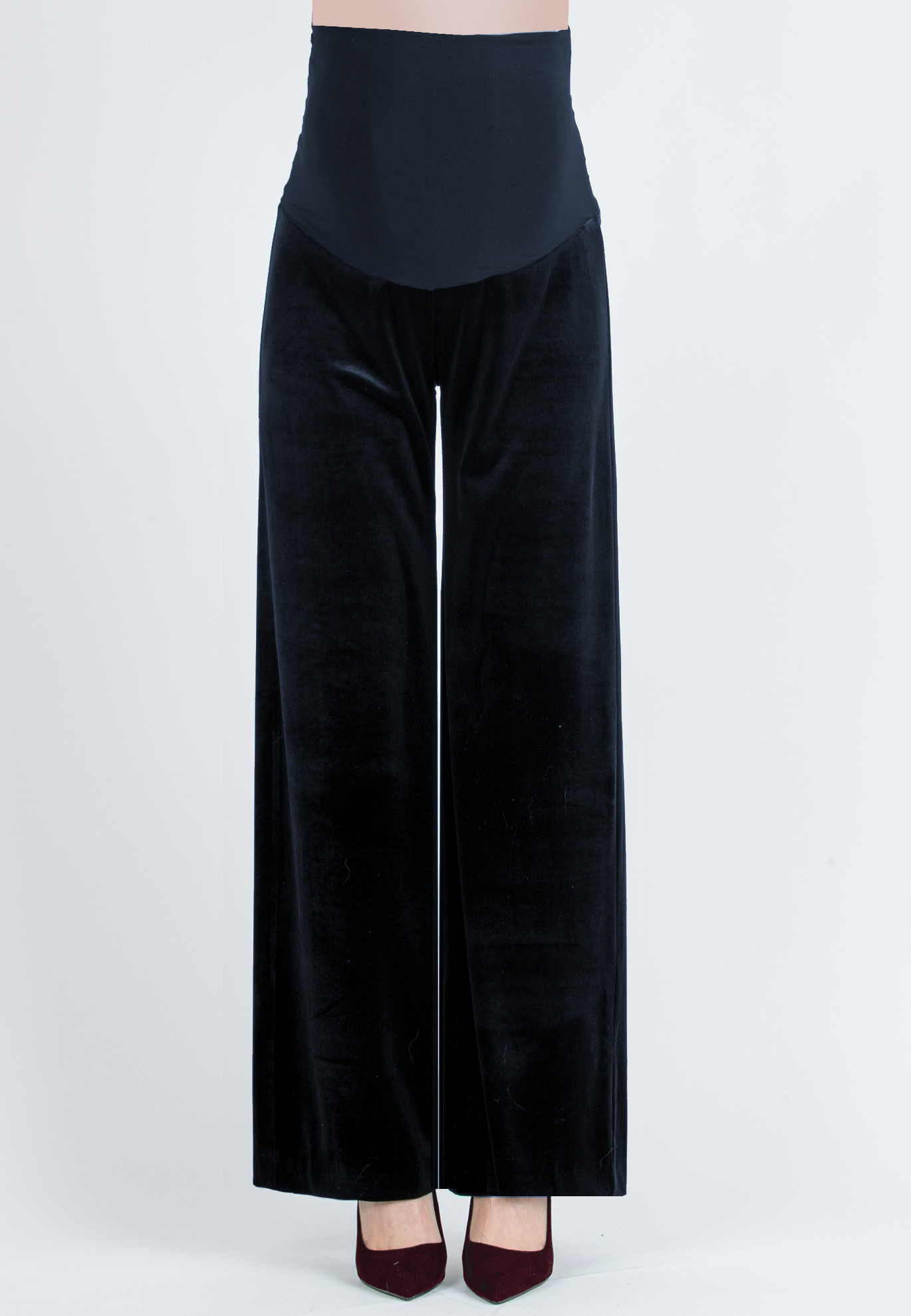 WINONA L – Maternity Palazzo Trousers in Smooth Velvet (Blu)