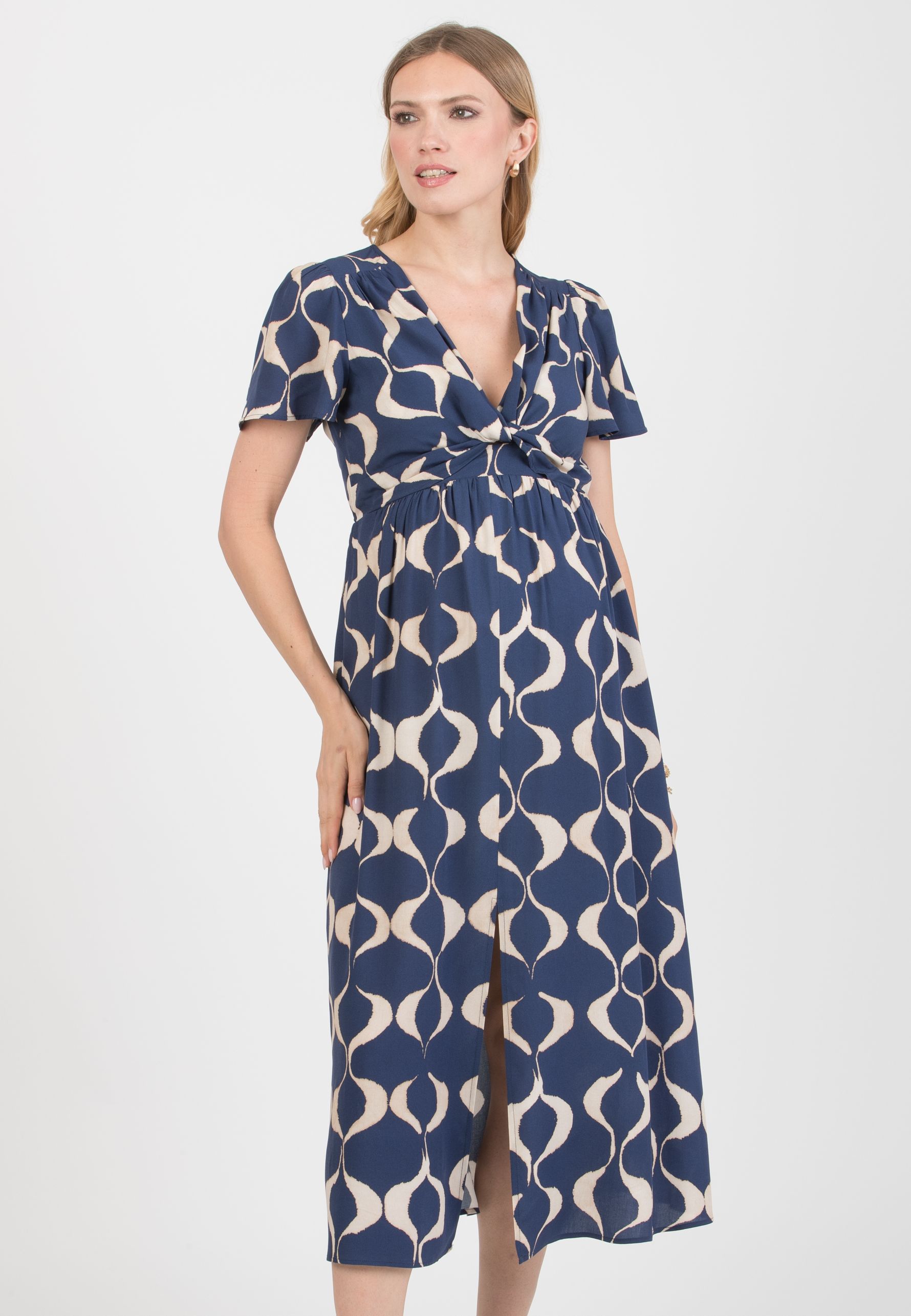 RAYA - Maternity & Nursing Dress in Printed Viscose (Blu)