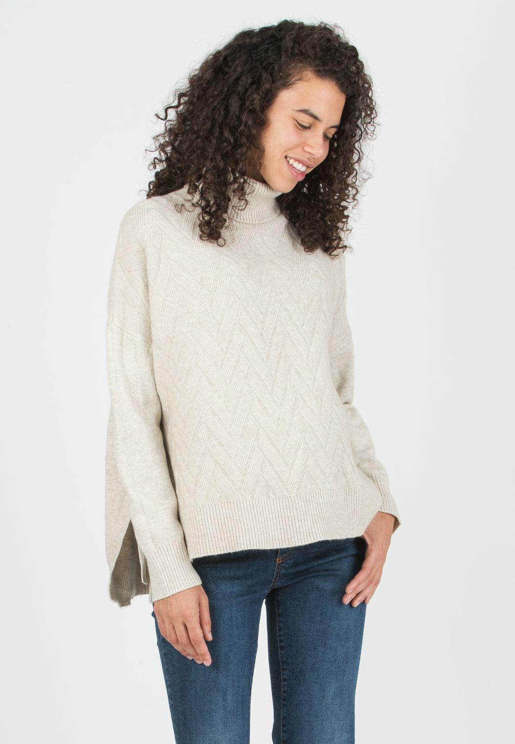 ALLISON -  Maternity & Nursing Wool Blend Sweater with Side Openings (Gesso)