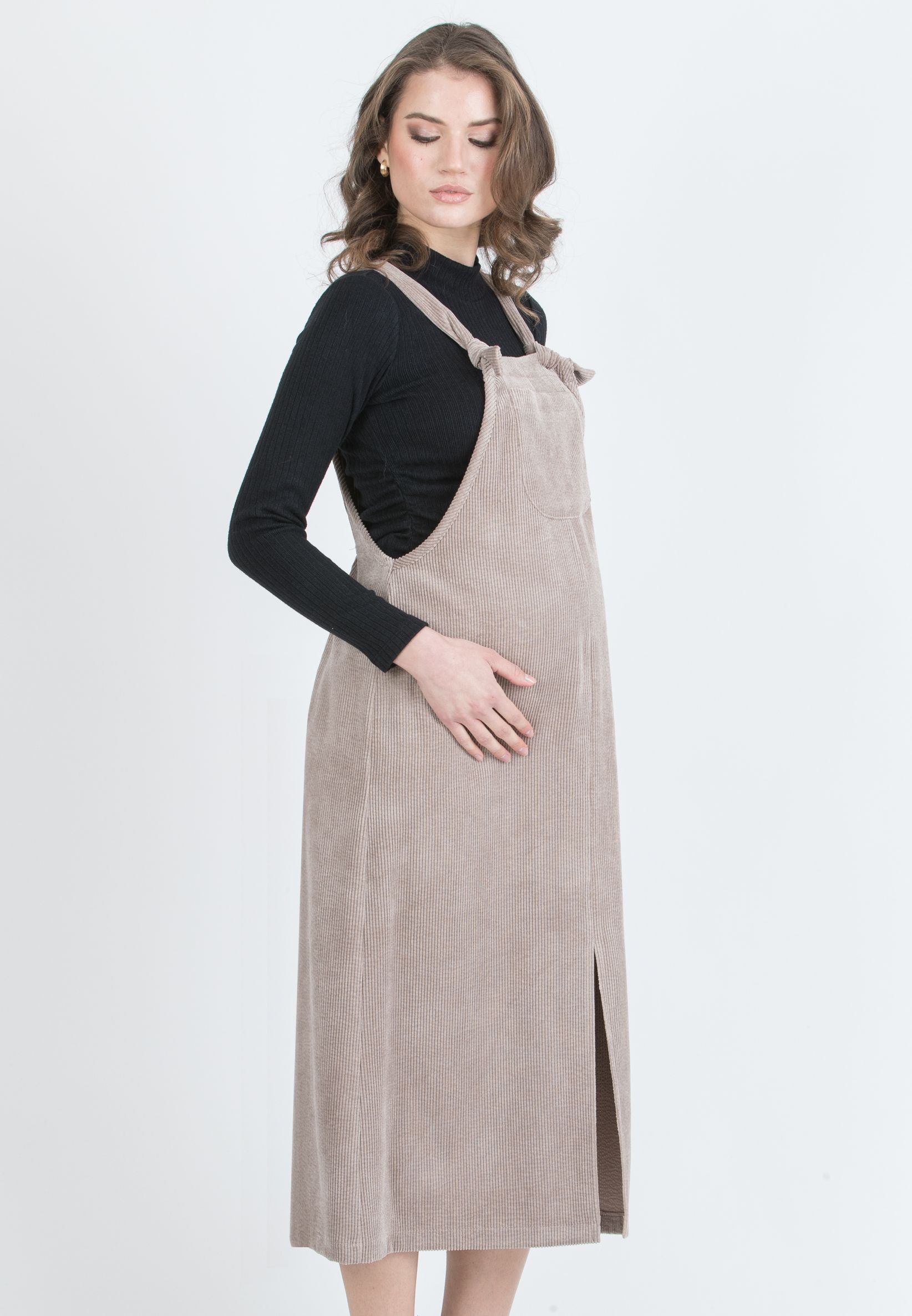 PAMELA – Maternity Corduroy Pinafore (Tortora)
