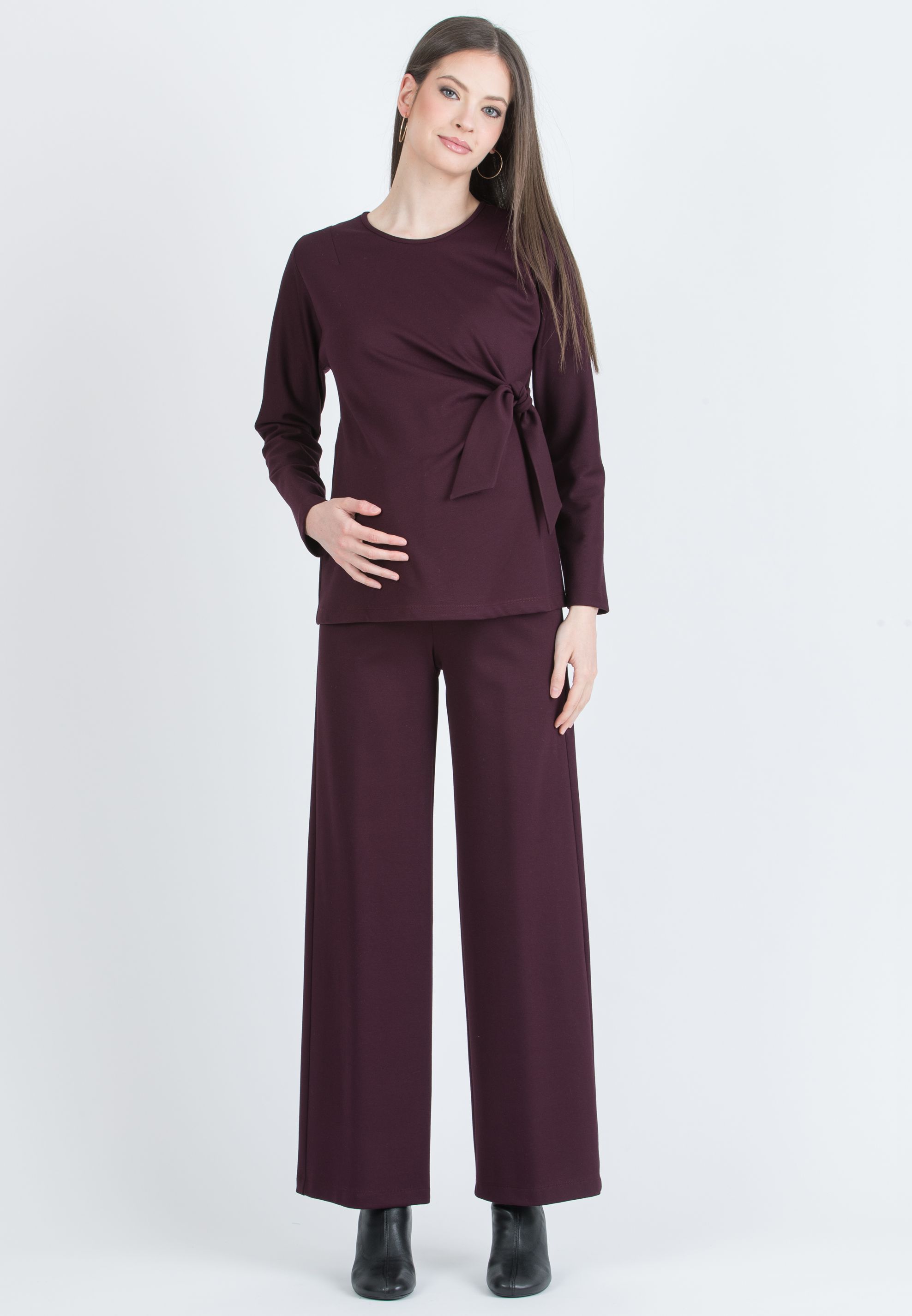 KIMBERLY - Maternity trousers in Diagonal Ponte Fabric (Bordeaux)