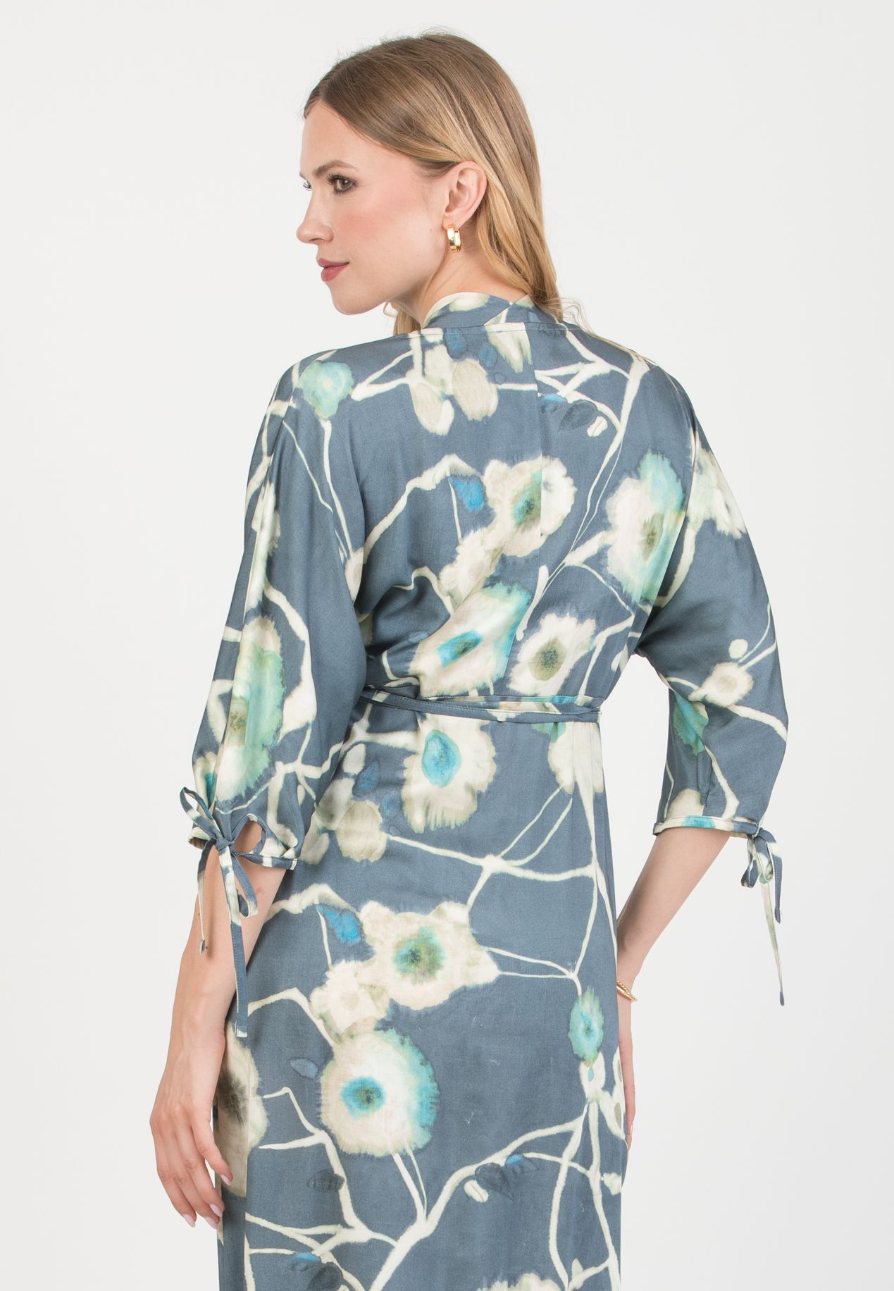 VIOLA – Maternity Kimono Dress in Viscose with Ties (Denim)