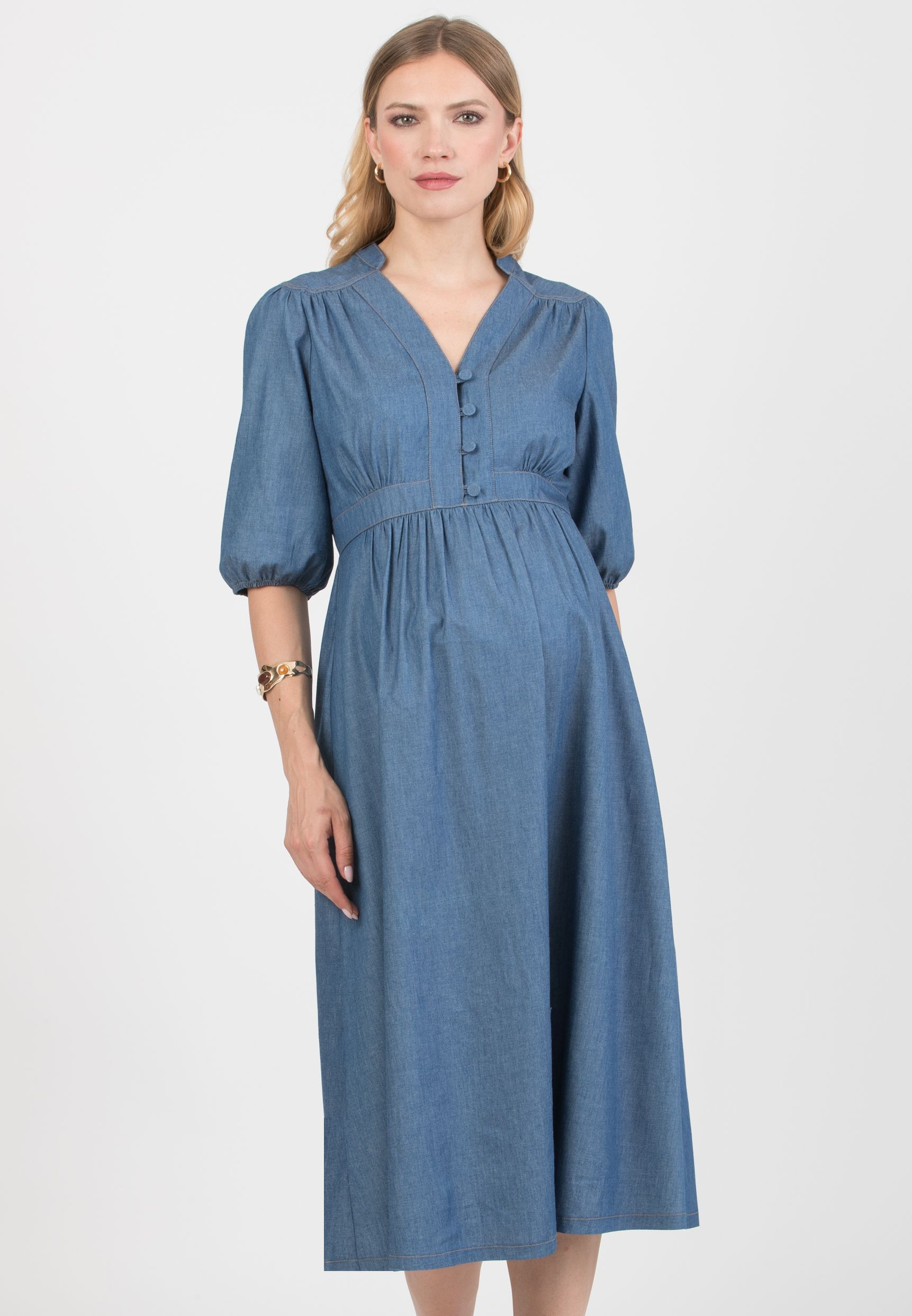 LOREN – Maternity & Nursing Denim Dress with Buttons (Blu)