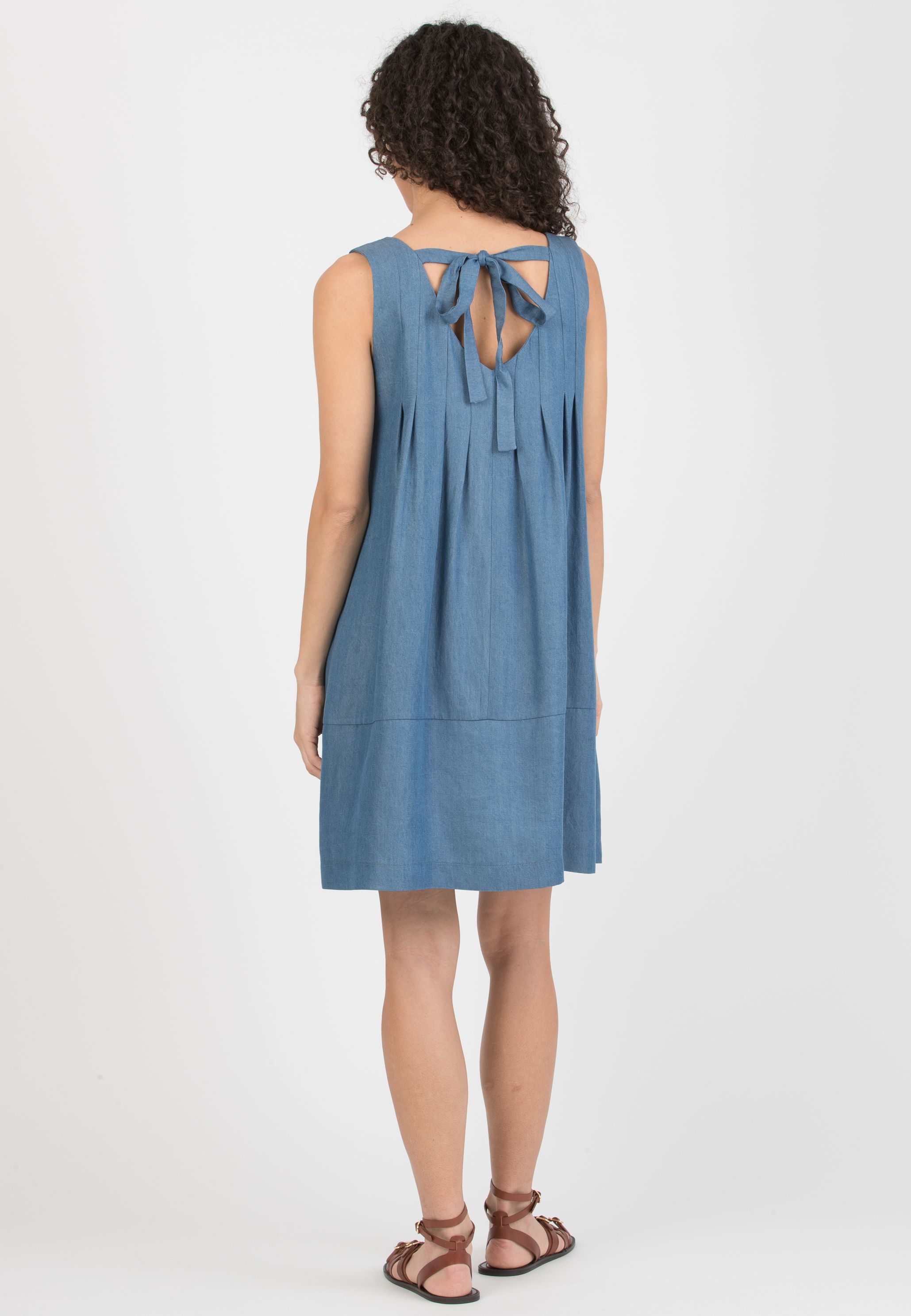 TAMARA – Babydoll-Style Lyocell Jeans Maternity Dress with Boat Neckline and Bow (Denim)