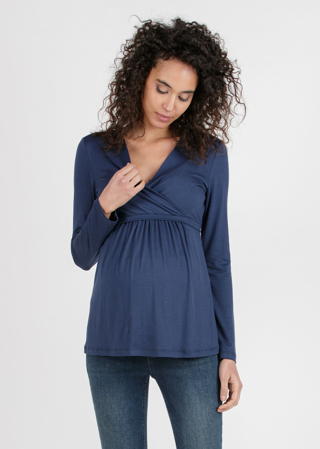 MARGHERITA M/L - Maternity and Nursing Crossover T-shirt with Strings (Blu Polveroso)