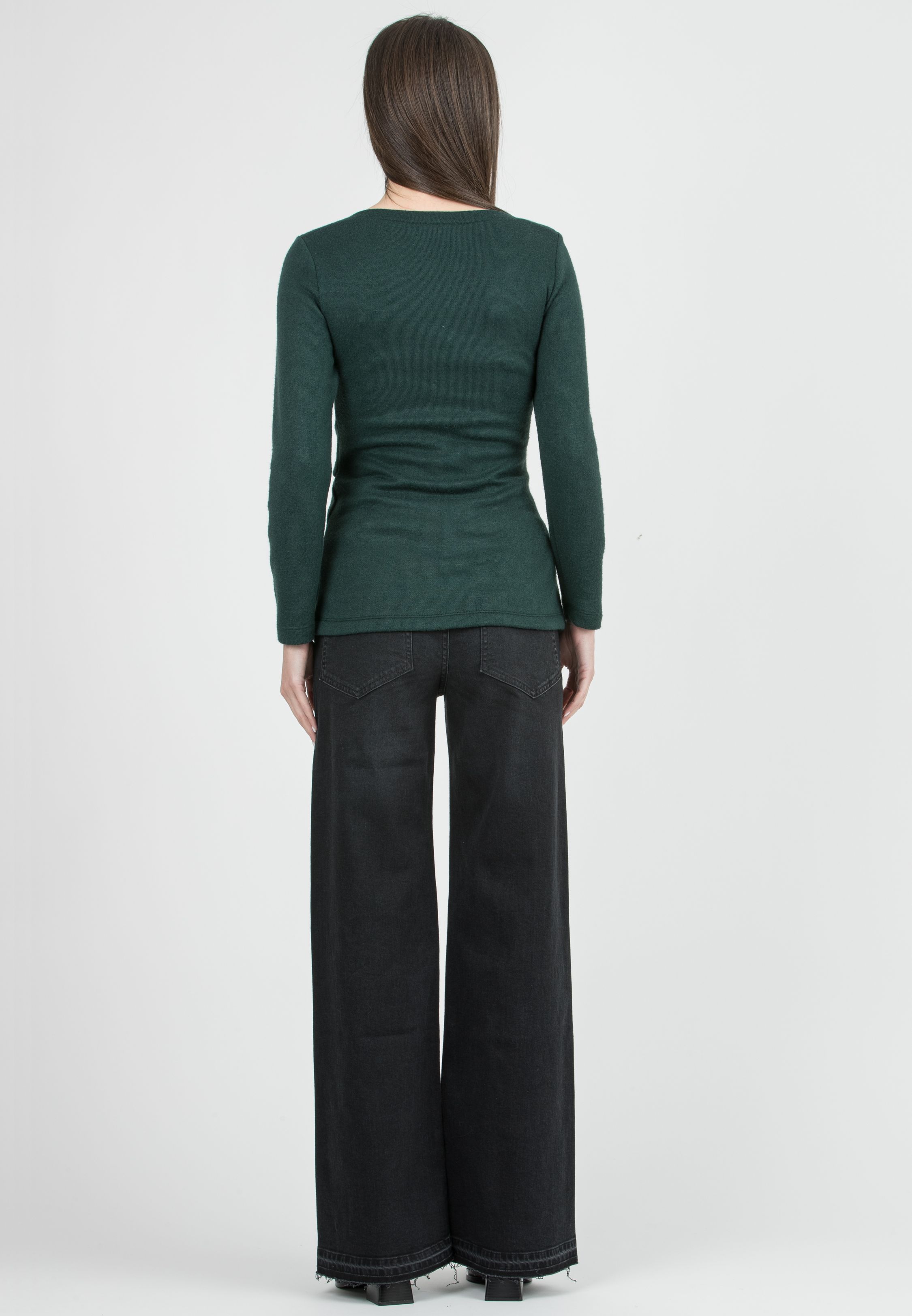 NOAH - Wide Leg Maternity Jeans in Black Denim with Fringed Hem (Nero)