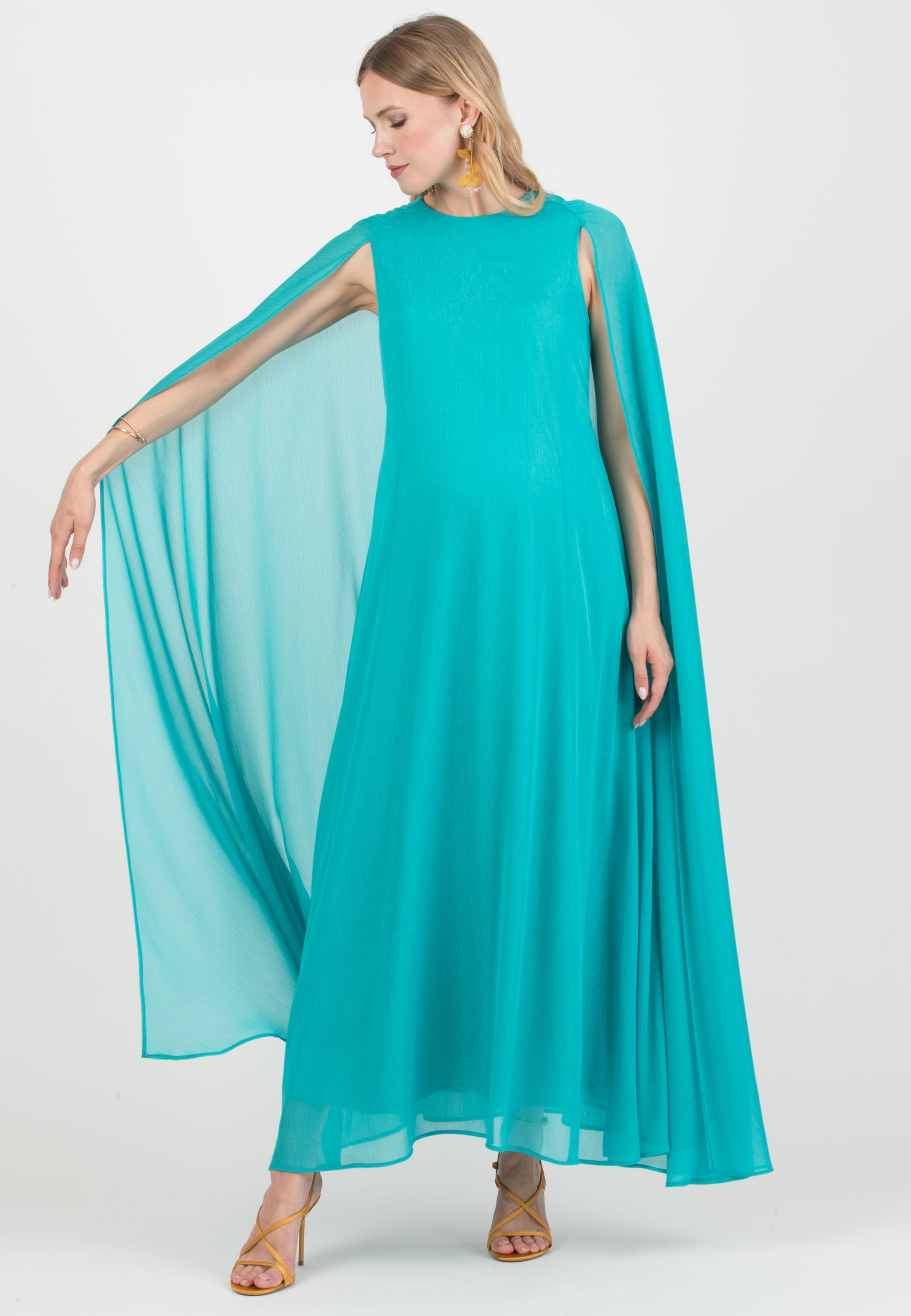 PHOEBE – Long Maternity Dress with Cape (Turchese)