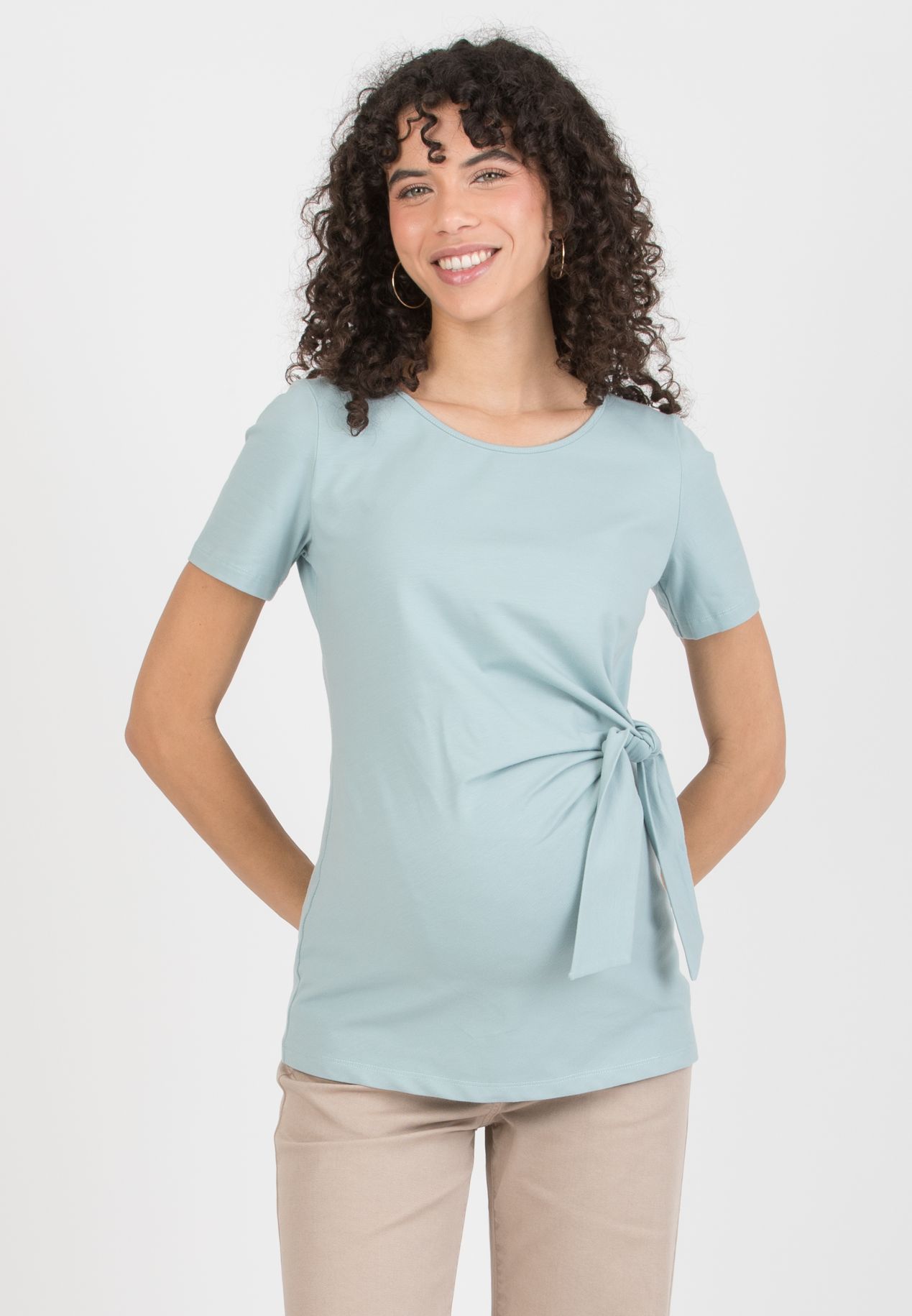 KAREN M - Maternity Cotton Jersey T-Shirt with Side Knot (Verde Salvia)