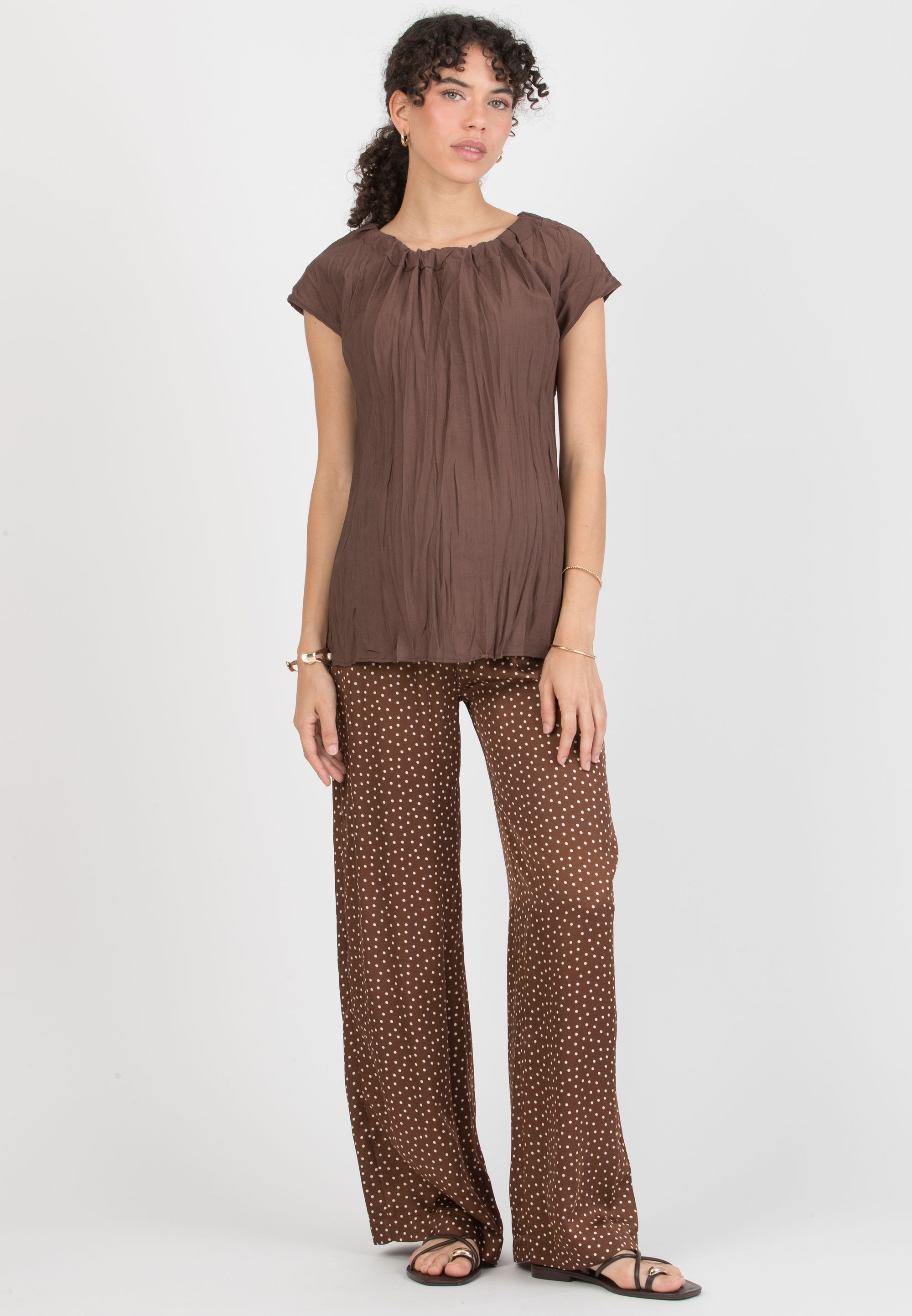 LOLA - Maternity Blouse in Crinkled Viscose (Marrone)