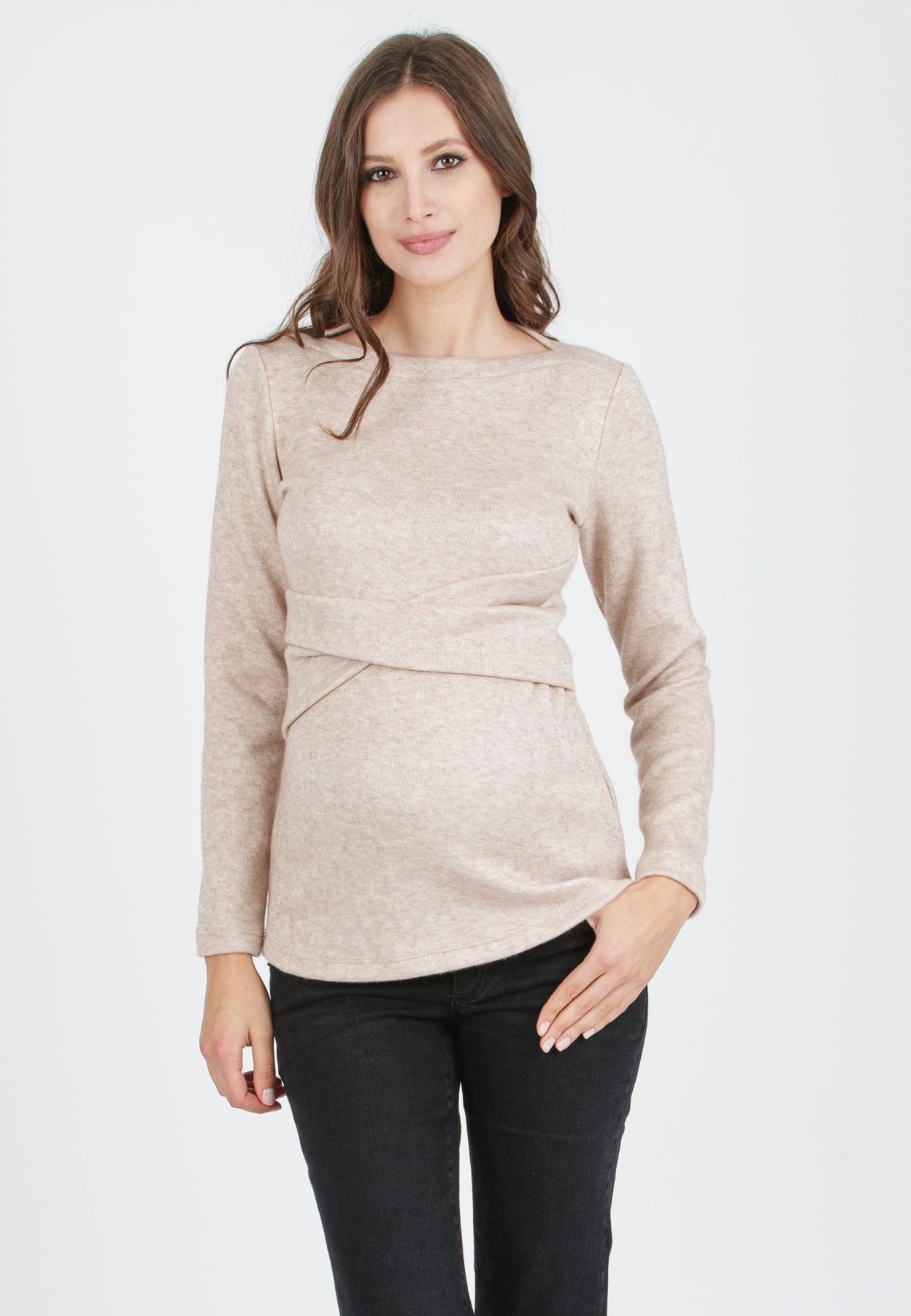AMELIA M - Maternity Sweater in Viscose Yarn with Waistband (Ecru')