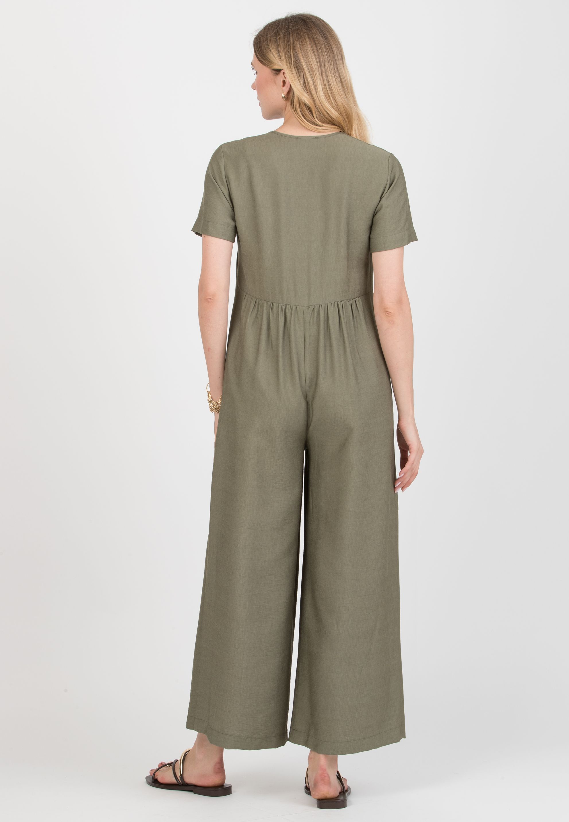 VIVIENNE - Maternity & Nursing Viscose Jumpsuit with Front Buttons (Verde Militare)