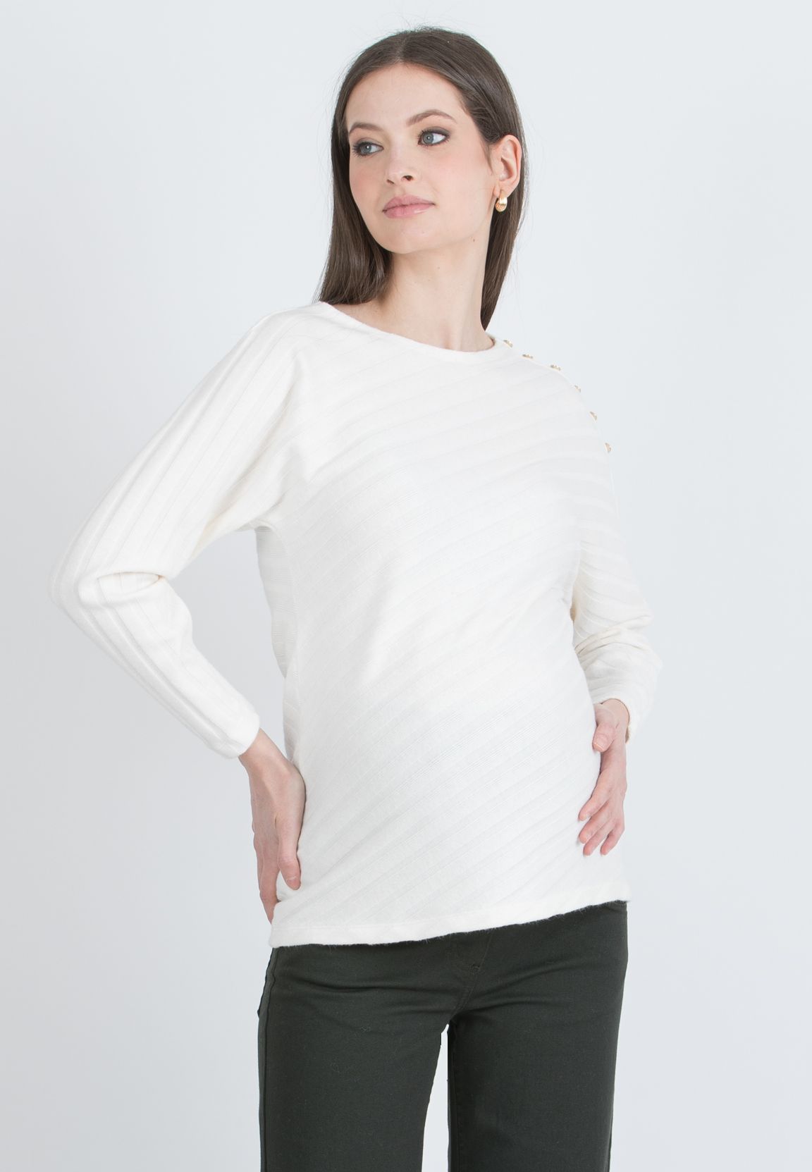 WANDA – Maternity Ribbed Jumper with Removable Scarf (Naturale)