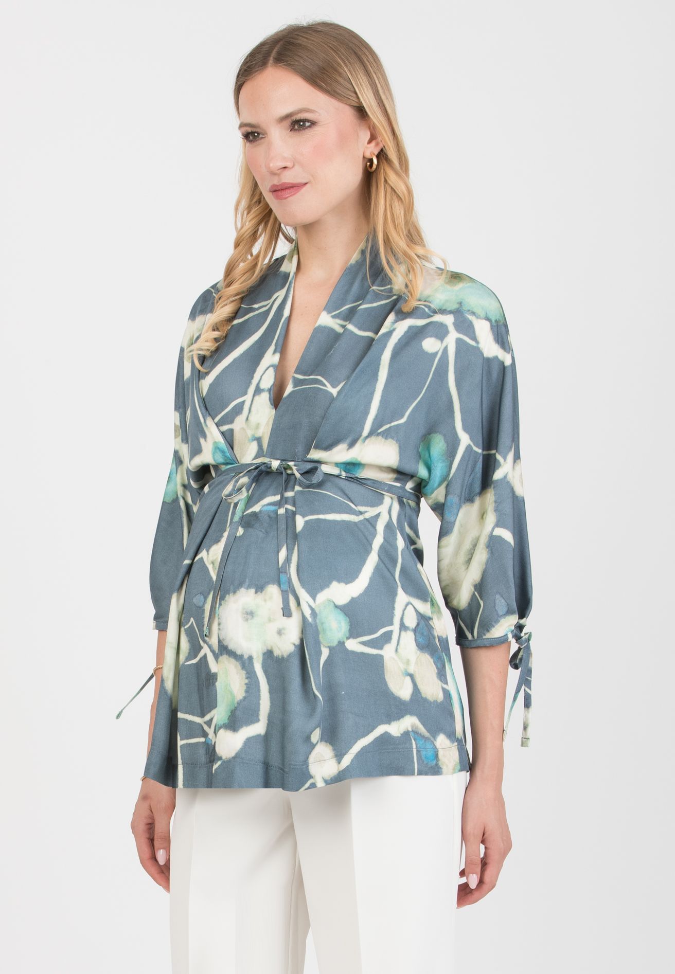 VIOLA M – Maternity Kimono Blouse in Viscose with Tie Details (Denim)