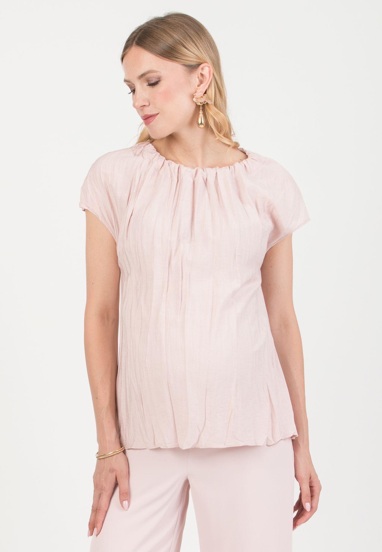 LOLA - Maternity Blouse in Crinkled Viscose (Rosa)