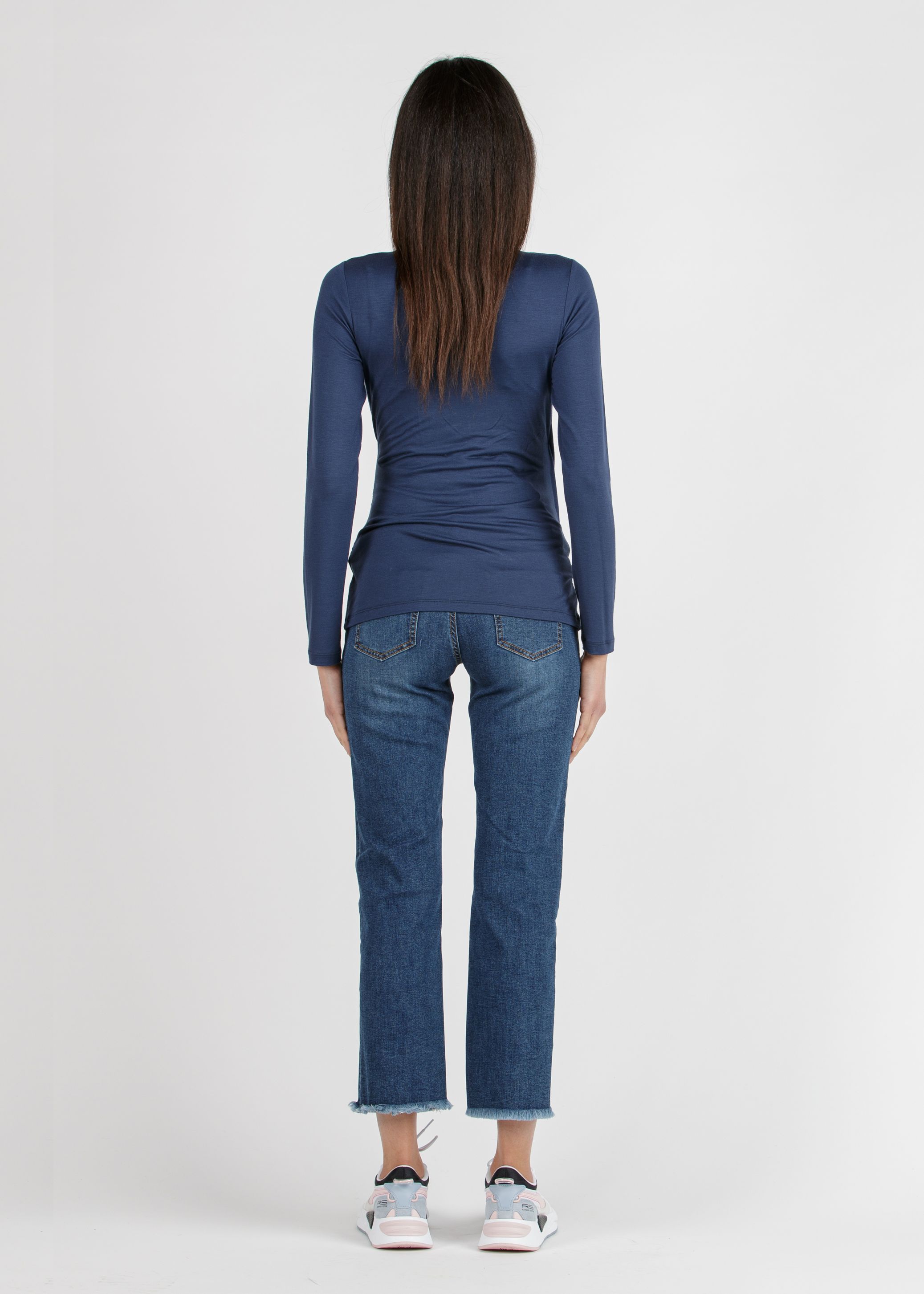 GIADA NAVY - Cropped Straight Maternity Jeans with Fringed Hem (Blu)