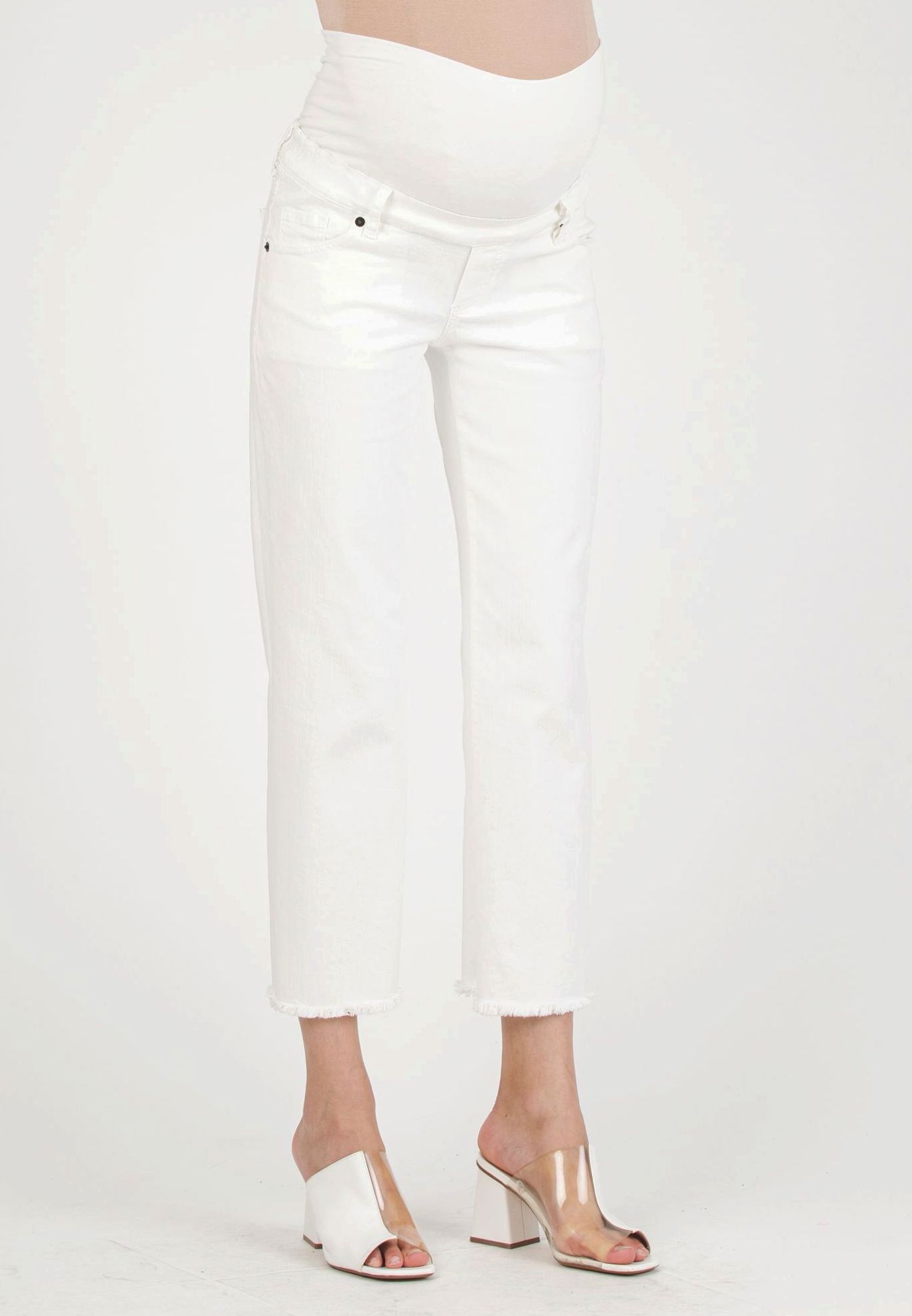 GIADA - Colorful Maternity Straight Jeans with Fringed Hem (Avorio)