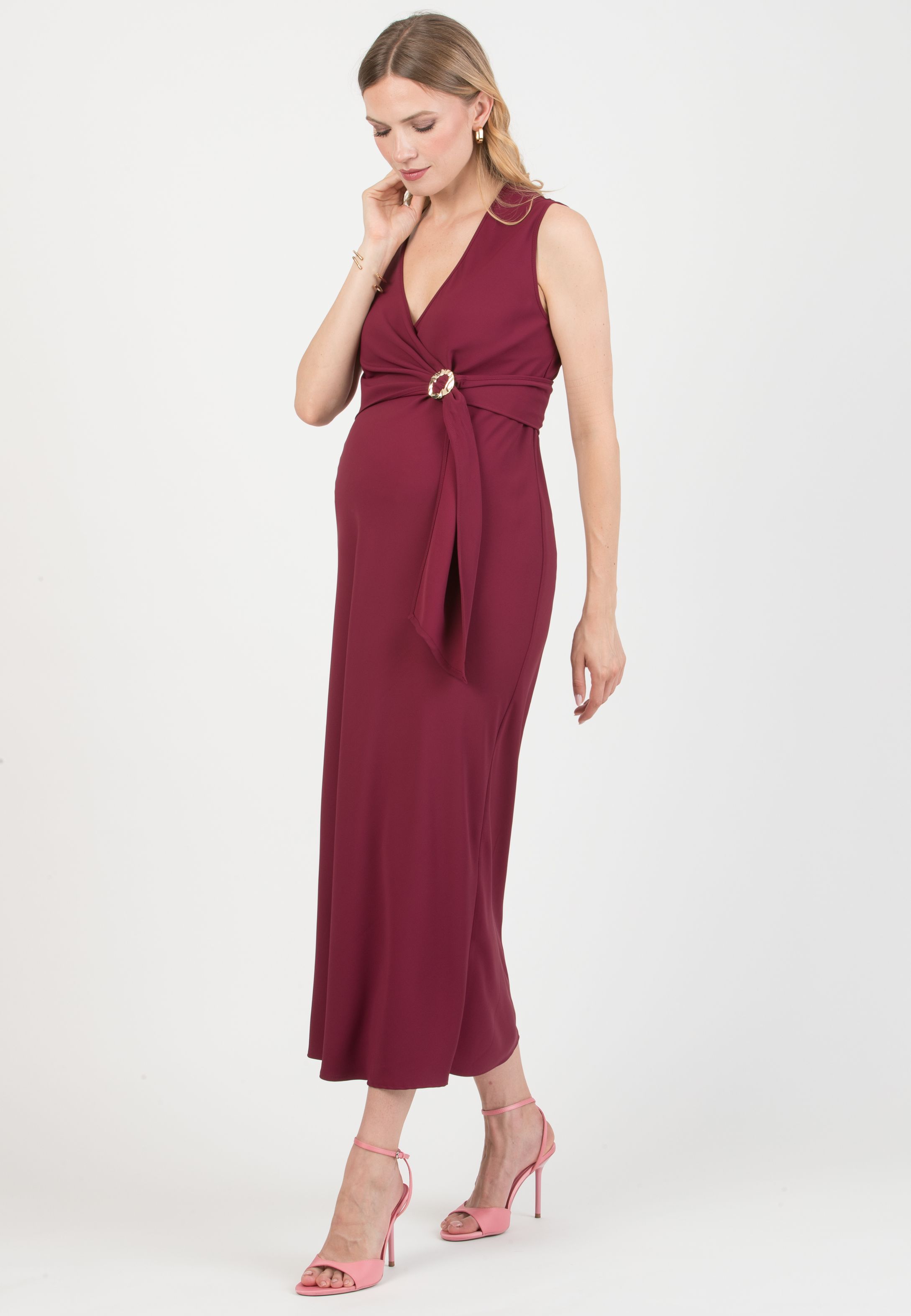 CLARISSA – Maternity & Nursing Bias-Cut Dress in Cady (Bordeaux)